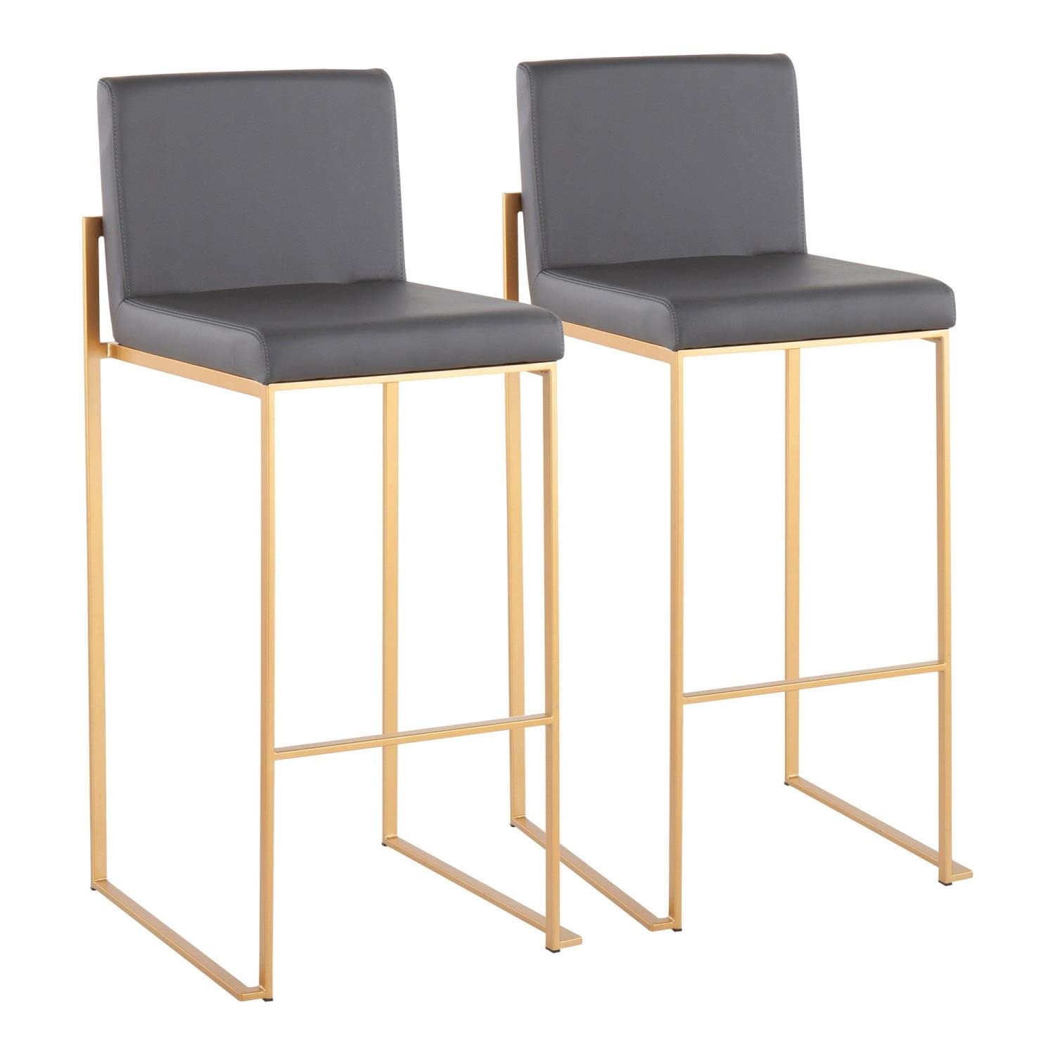 LumiSource Fuji High Back Bar Stool Set of 2 - Modern Kitchen Counter Stools with Padded Seat & Metal Frame - Perfect for Home Bar, Kitchen Island & Dining Room