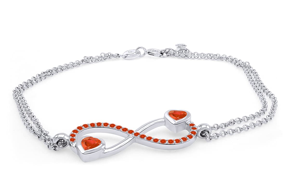Affy Simulated Gemstone Infinity Heart Bracelet - 14k White Gold Over Sterling Silver - Perfect for Valentine's Day Gifts, Anniversary Presents & Romantic Occasions