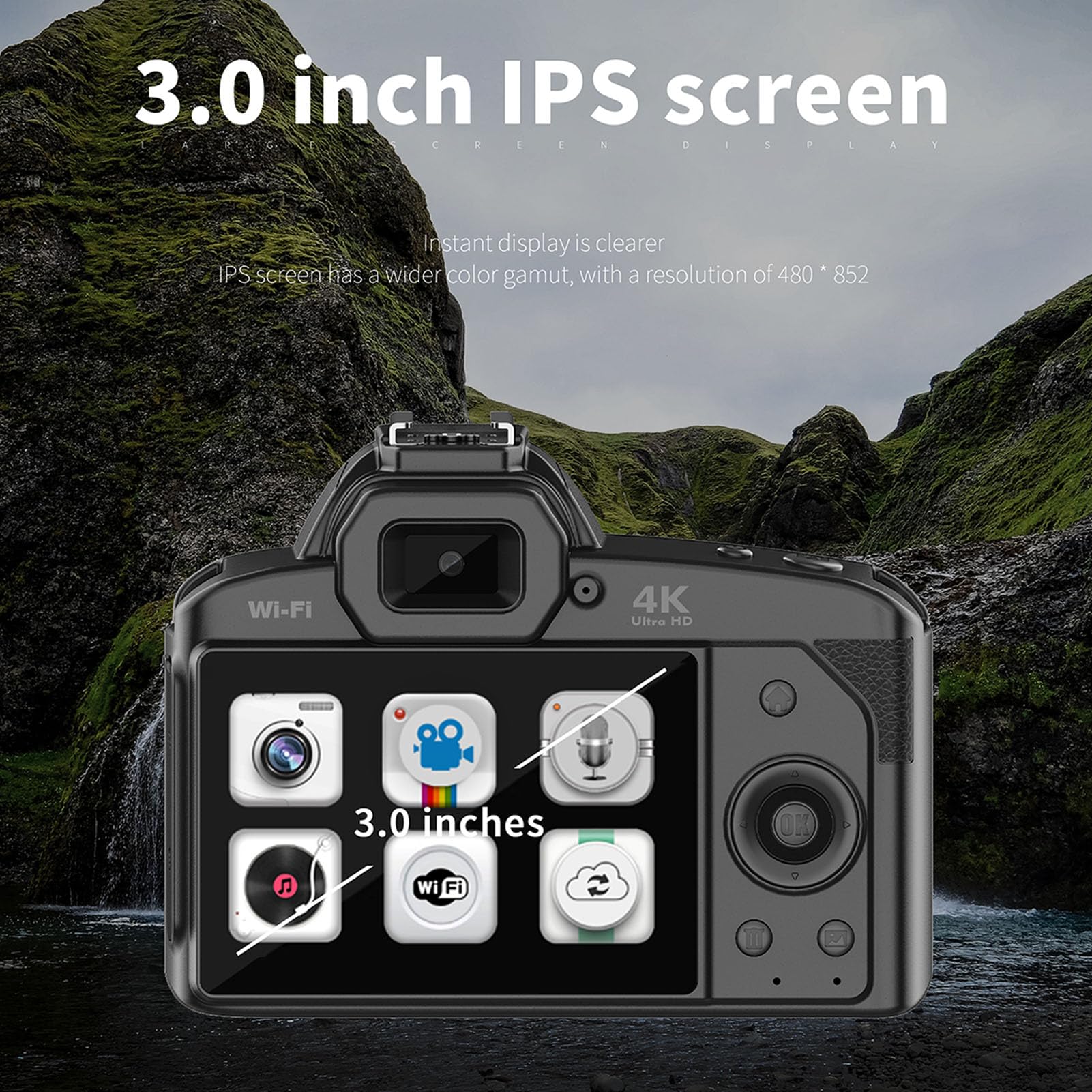 4K 64MP Digital Camera with Night Vision - 16x Zoom HD Camcorder, 3.0