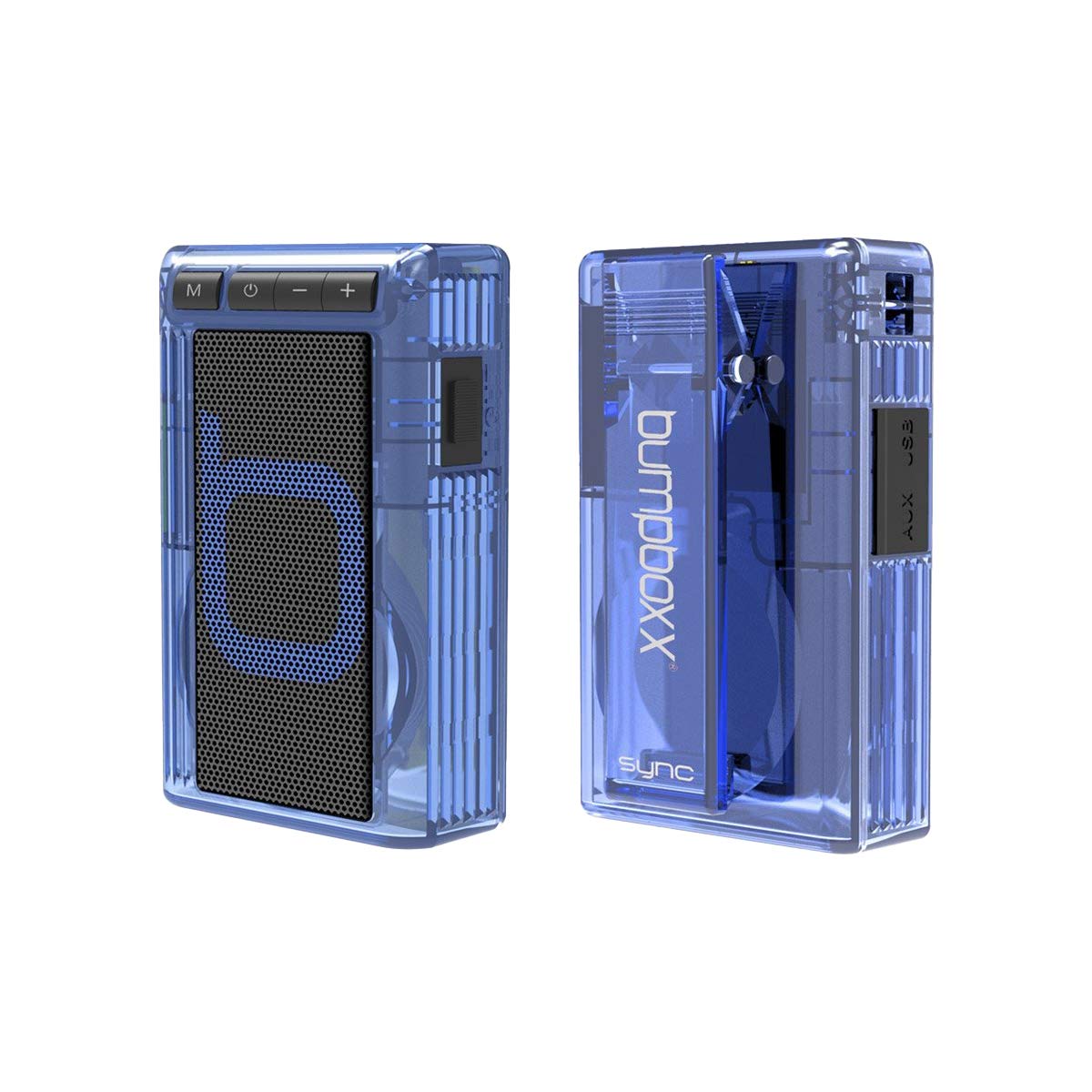 Bumpboxx Wireless Bluetooth Speaker - Clear Blue Ice Retro Boombox | Portable Outdoor Speaker with MP3 Player, FM Radio & LED Flashlight | Waterproof & Lightweight (3.2oz) for Beach, Pool Party & Camping