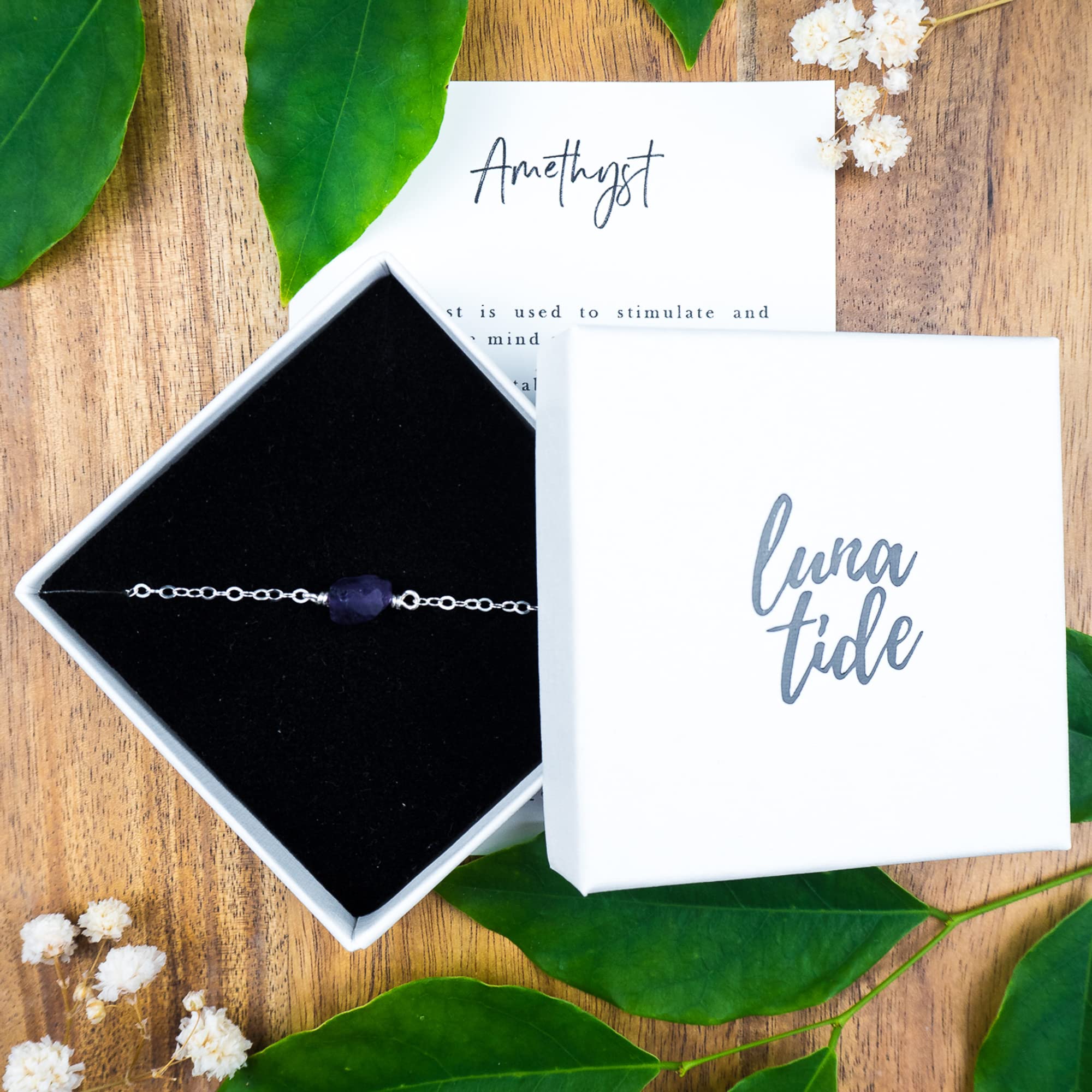 Luna Tide Amethyst Raw Nugget Sterling Silver Anklet - Natural Healing Crystal Jewelry for Women, Boho Chic Ankle Bracelet for Yoga, Meditation & Spiritual Wellness