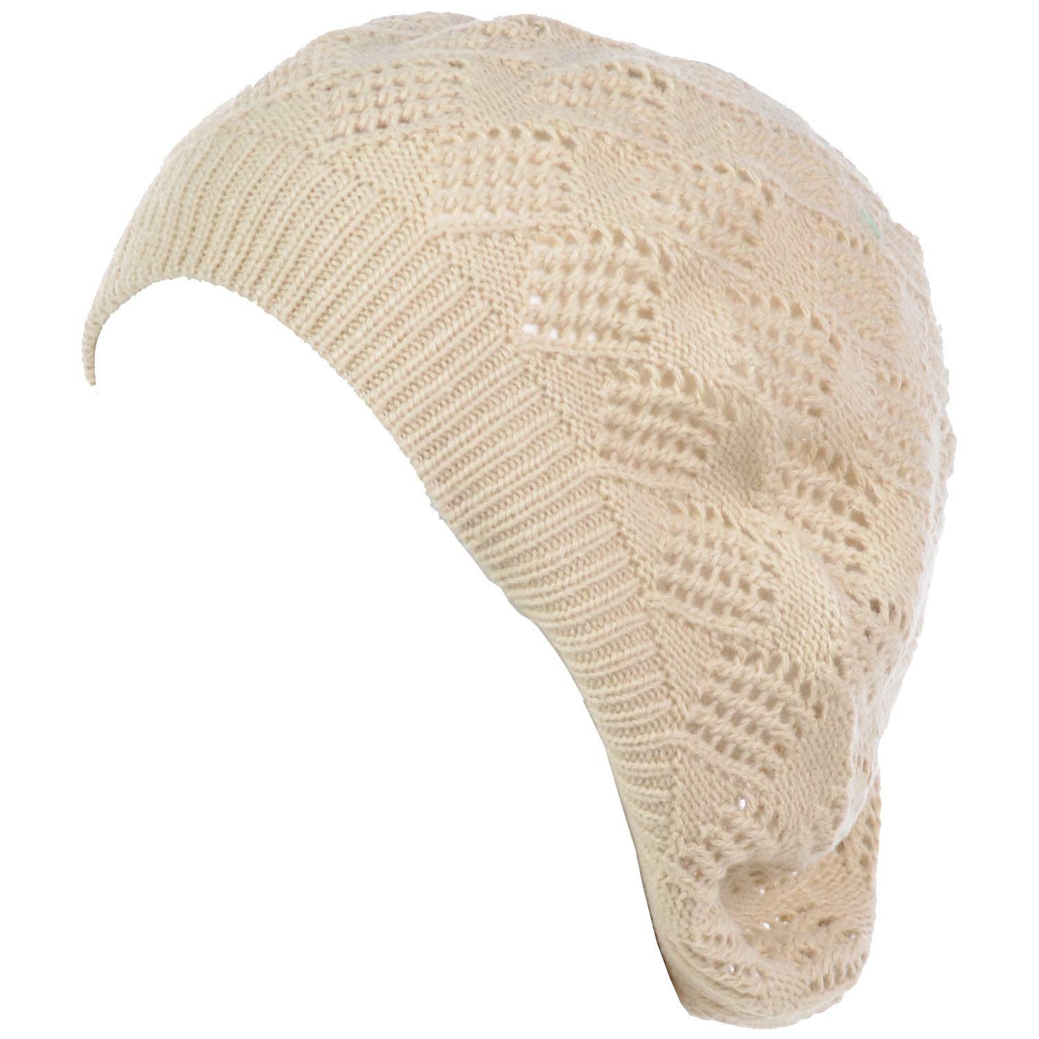 BYOS Women's Fashionable Cutout Lace Diamond Knit Lightweight Slouchy Crochet Beret Hat - Stylish Winter Accessory for Casual Outfits & Outdoor Activities