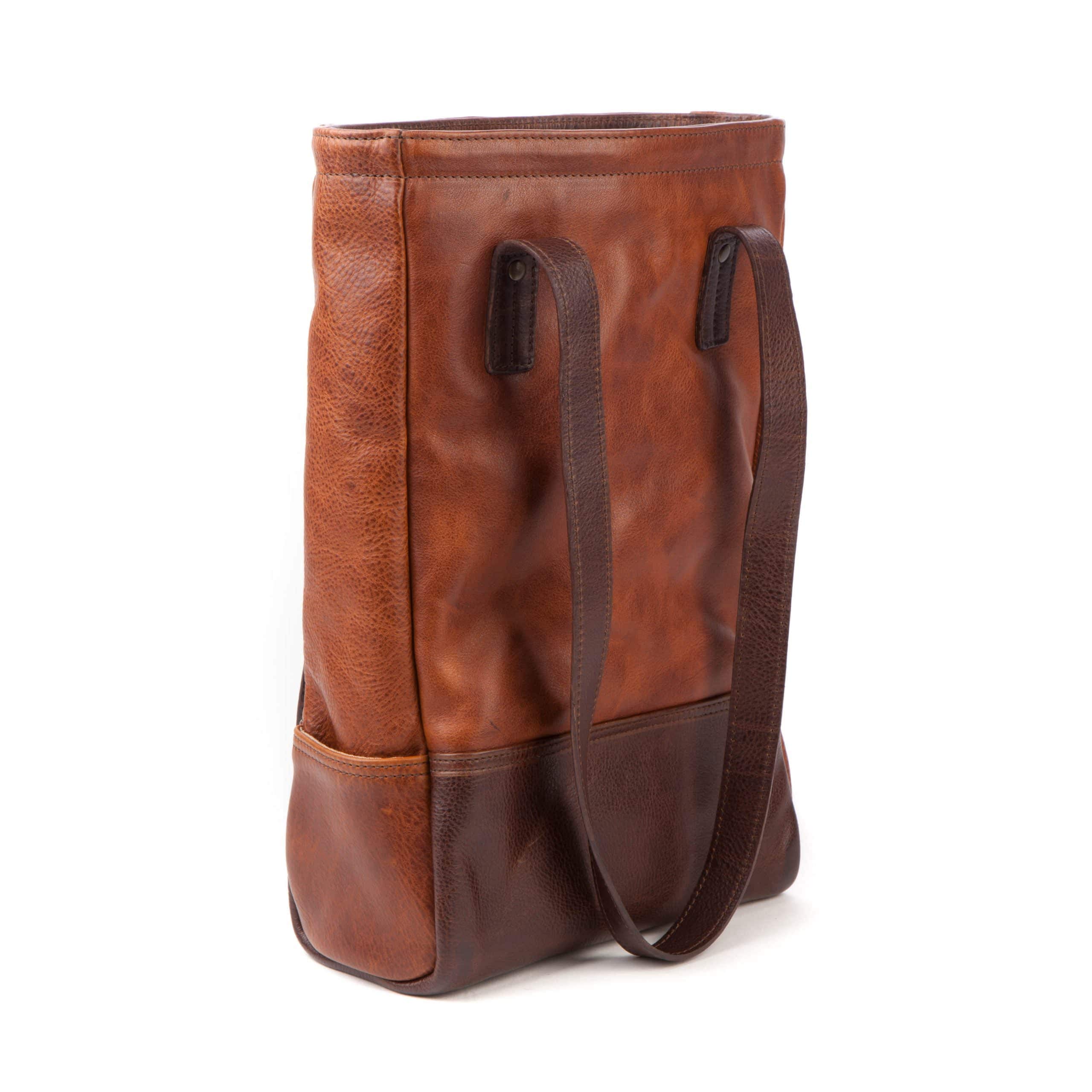 Moore & Giles Premium Leather Petty Bottle Tote Bag - Titan Milled Honey Color | Stylish & Durable Wine Carrier for Picnics, Parties & Gifts