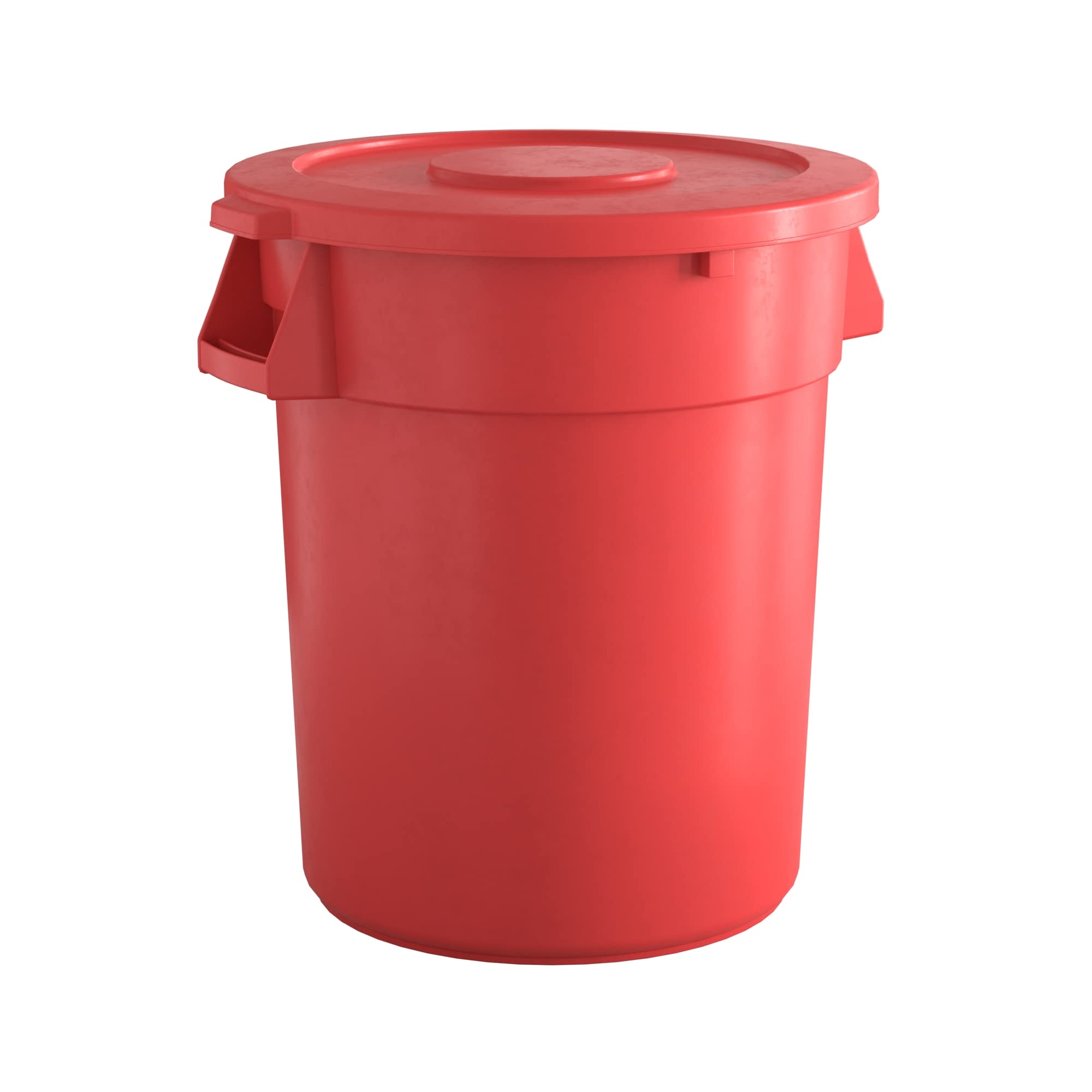 32 Gallon Red Round Commercial Trash Can with Lid - Heavy Duty Waste Bin for Office, Restaurant, Kitchen & Outdoor Use