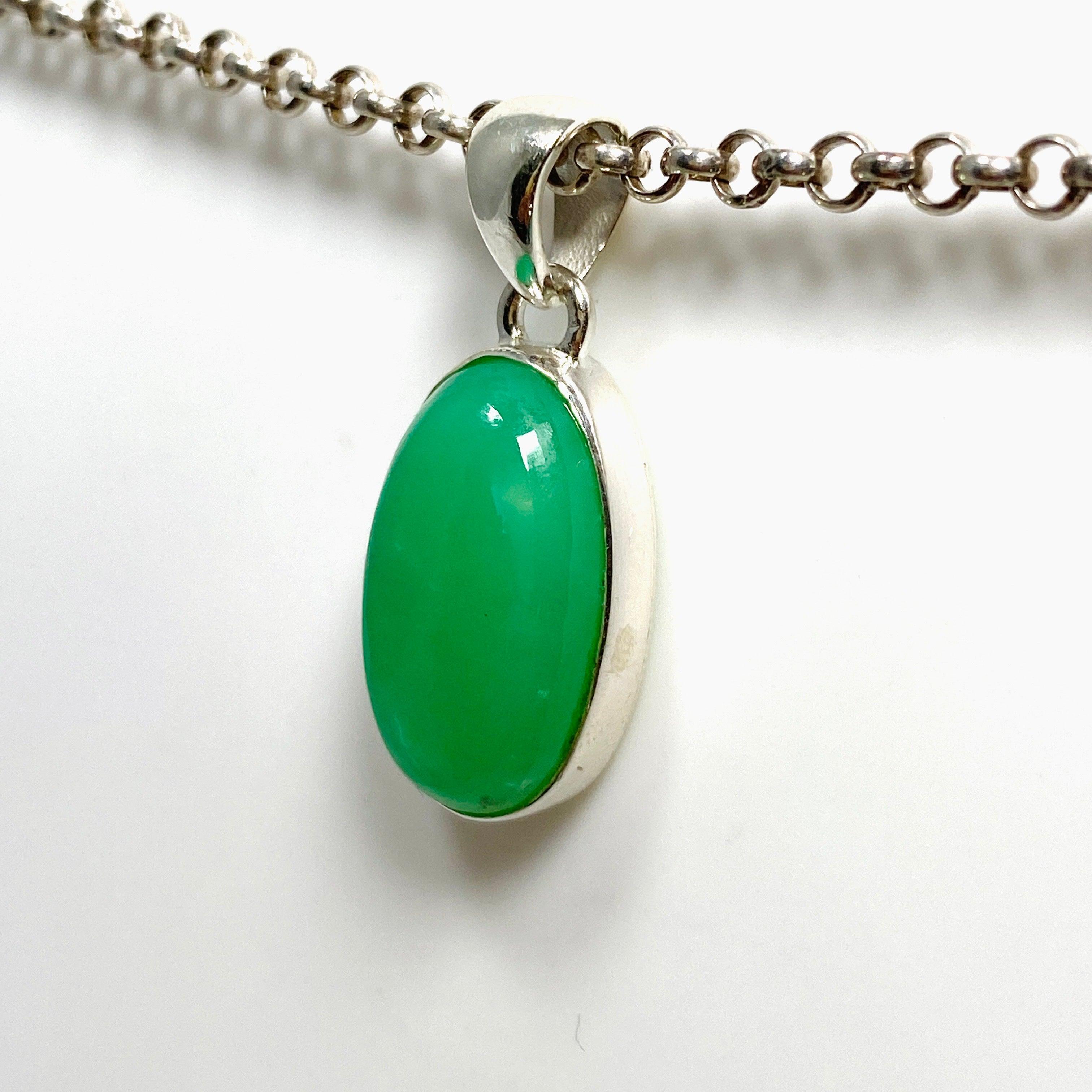 Natural Chrysoprase Oval Pendant Necklace - 925 Sterling Silver Jewelry KPGJ4455 | Elegant Gift for Women, Birthday, Anniversary & Special Occasions