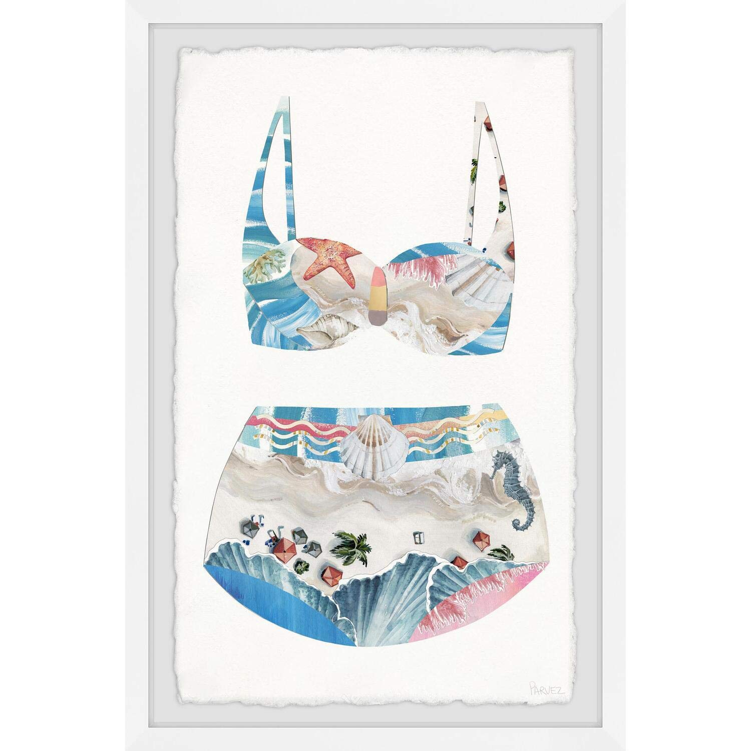Parvez Taj Coastal Beach Swimsuit Framed Wall Art Print - 24x36 Inches Ocean Theme Bathroom Decor, Living Room Beach House Painting