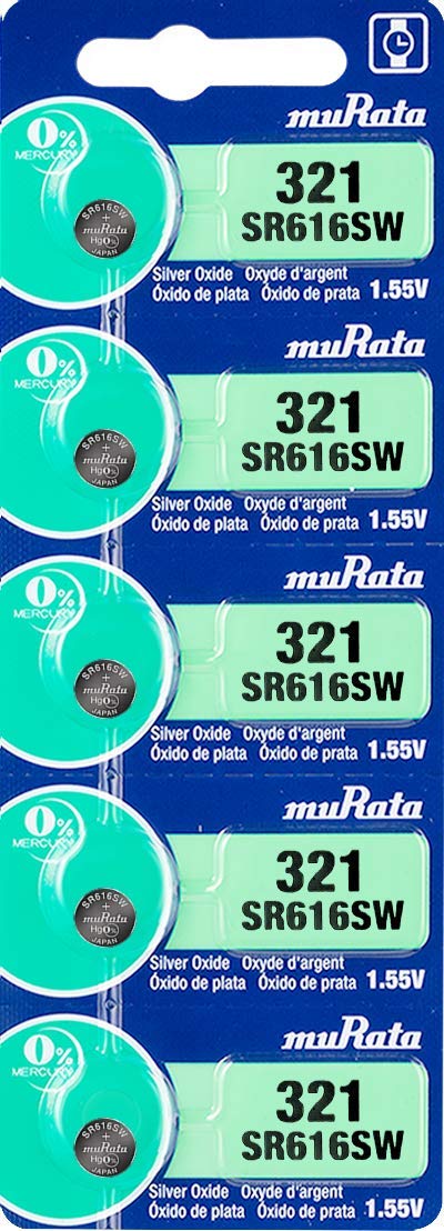 Murata SR616SW 1.55V Silver Oxide Button Cell Battery (5-Pack) - Perfect for Watches, Calculators, and Small Electronics - Long Lasting Power Supply