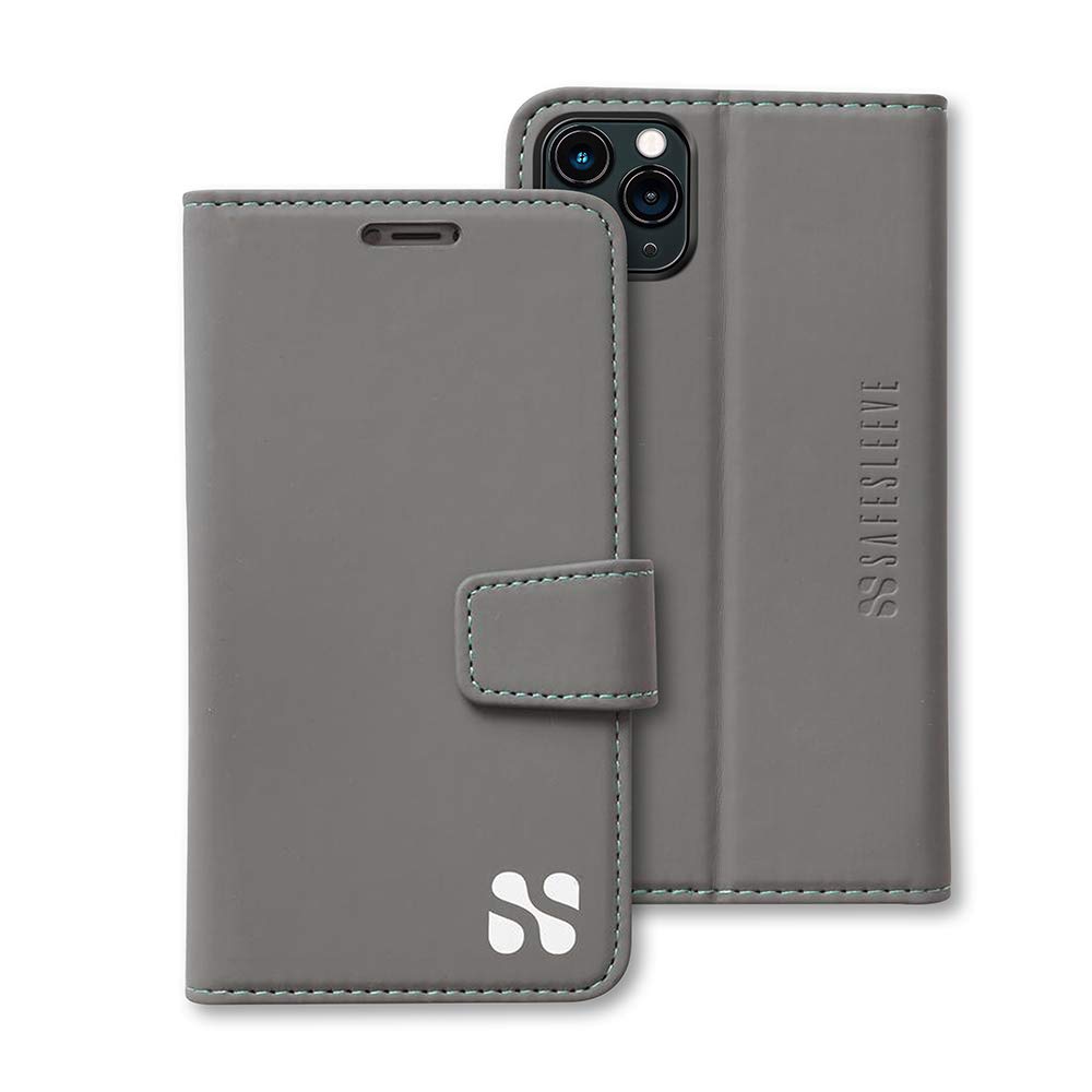 EMF Protection iPhone 12 Pro Case - RFID Blocking Wallet with Adjustable Stand | Vegan Leather Phone Cover for Men & Women | Perfect for Travel, Work & Daily Commute (Grey)