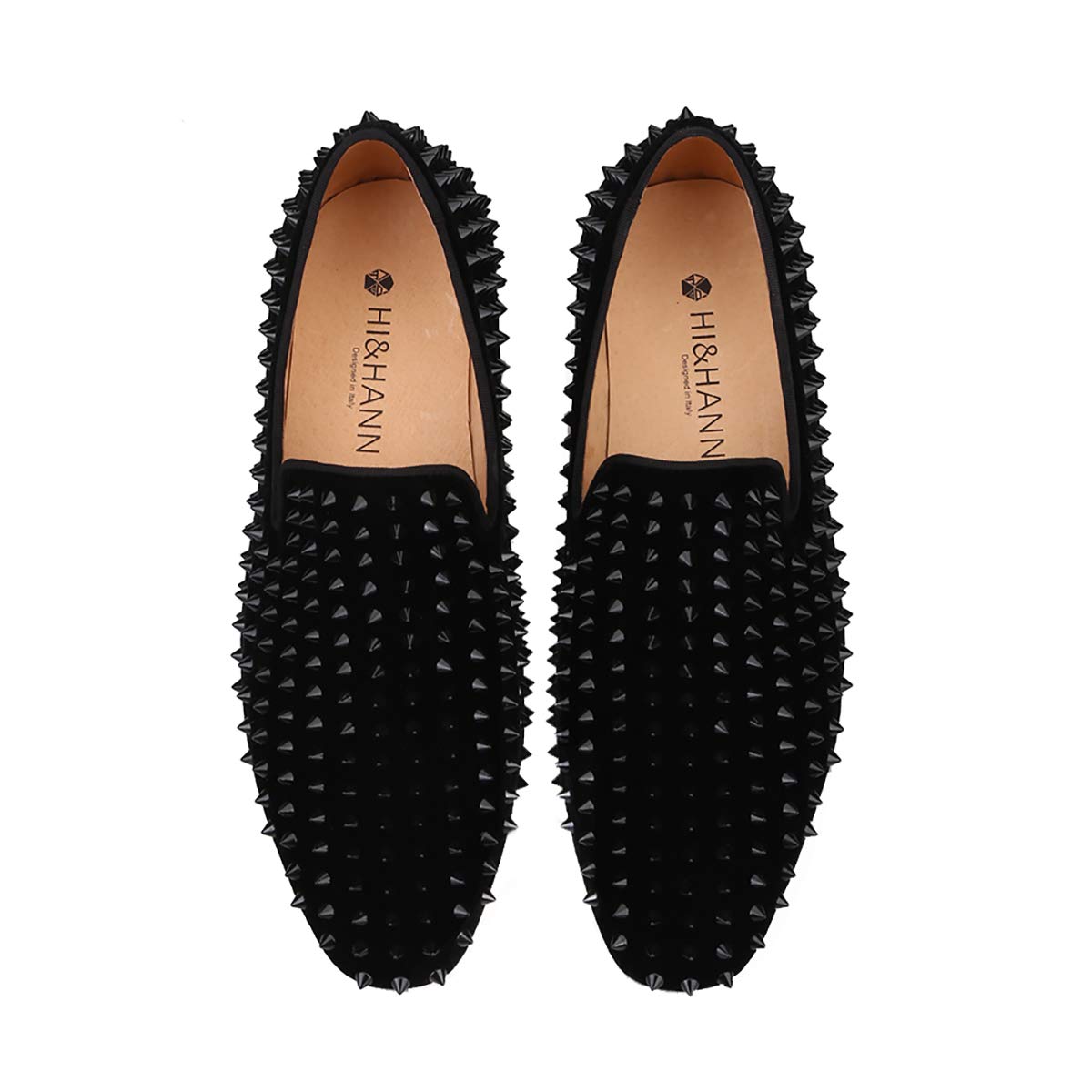 Royal Blue Velvet Men's Loafers with Spikes - Slip-On Dress Shoes for Smoking Slippers & Formal Occasions - Comfortable Male Flats for Weddings, Parties and Evening Events