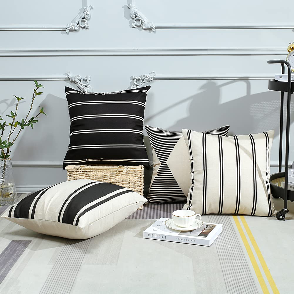 OTOSTAR 20x20 Inch Waterproof Outdoor Decorative Throw Pillow Covers - Geometric Square Cushion Cases for Patio Furniture, Garden, Couch, Tent & Balcony (Set of 4, Black) - Perfect for Outdoor Lounging, Picnics & Home Decor