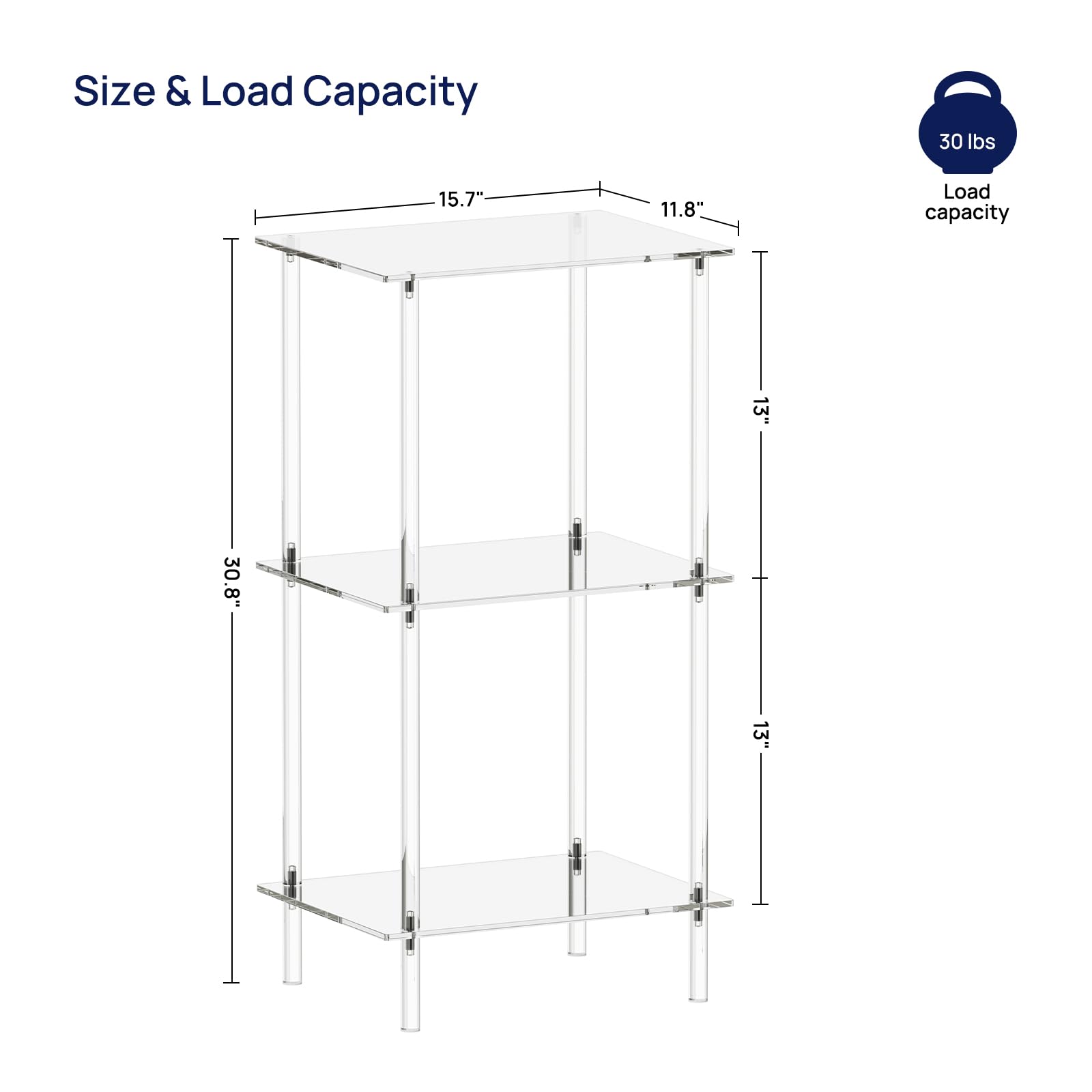 HMYHUM 3-Tier Acrylic Record Player Stand with Vinyl Storage - Modern Turntable Side Table/End Table for Living Room & Bedroom - 15.7