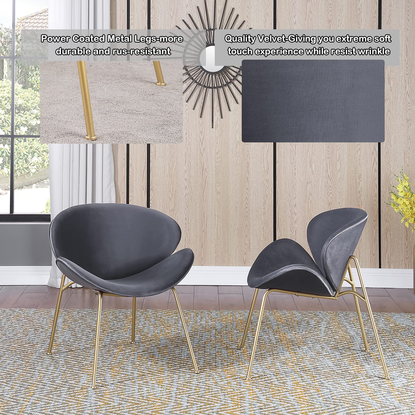 Velvet Dining Chairs Set of 2 - Modern Side Chairs with Golden Legs & Curved Back, Comfy Vanity & Reading Chairs for Bedroom, Living Room, Kitchen | Perfect for Dinner Parties, Home Office & Relaxing