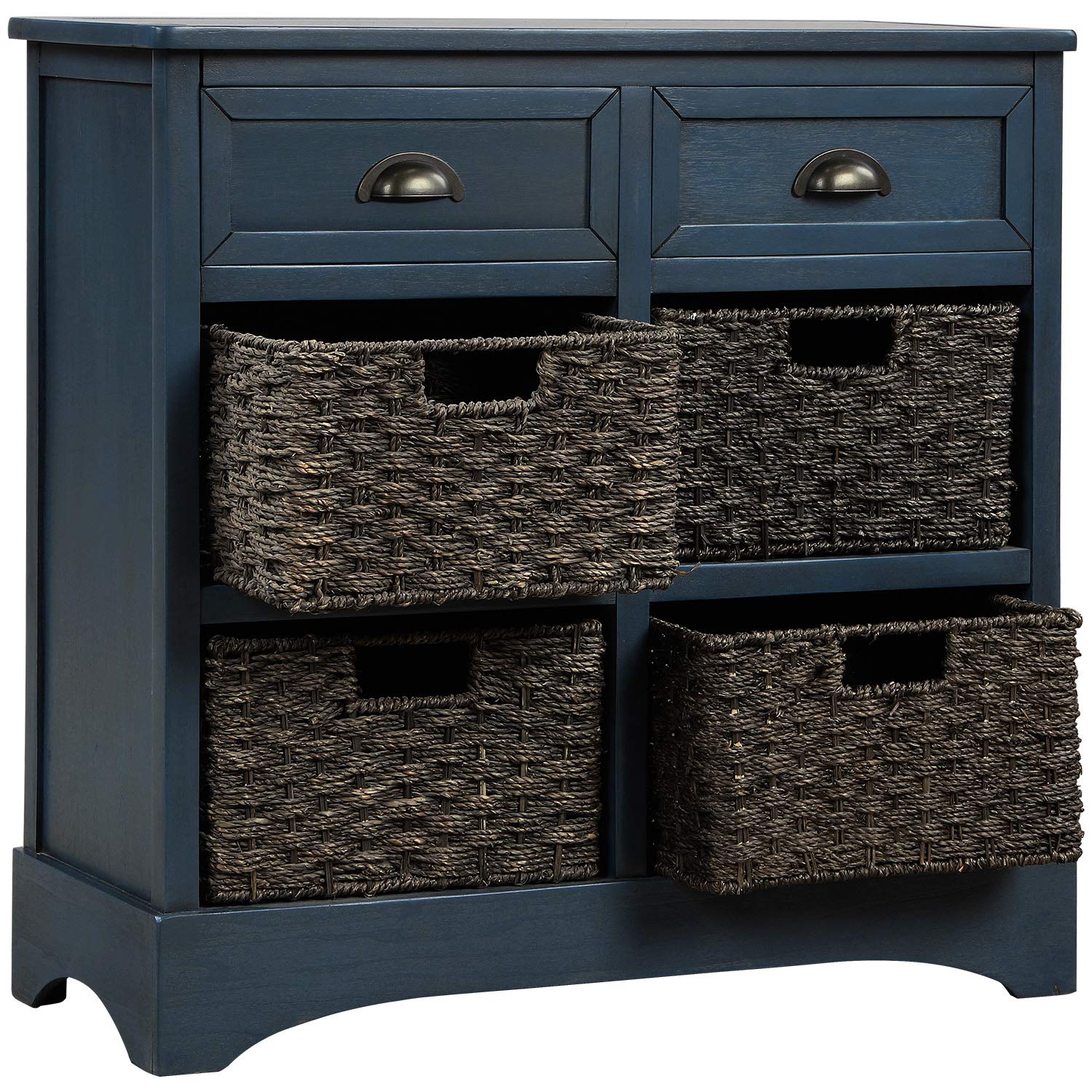 Wood Storage Cabinet with 2 Drawers & 4 Baskets - Entryway Organizer for Living Room & Dining Room (Navy Blue)