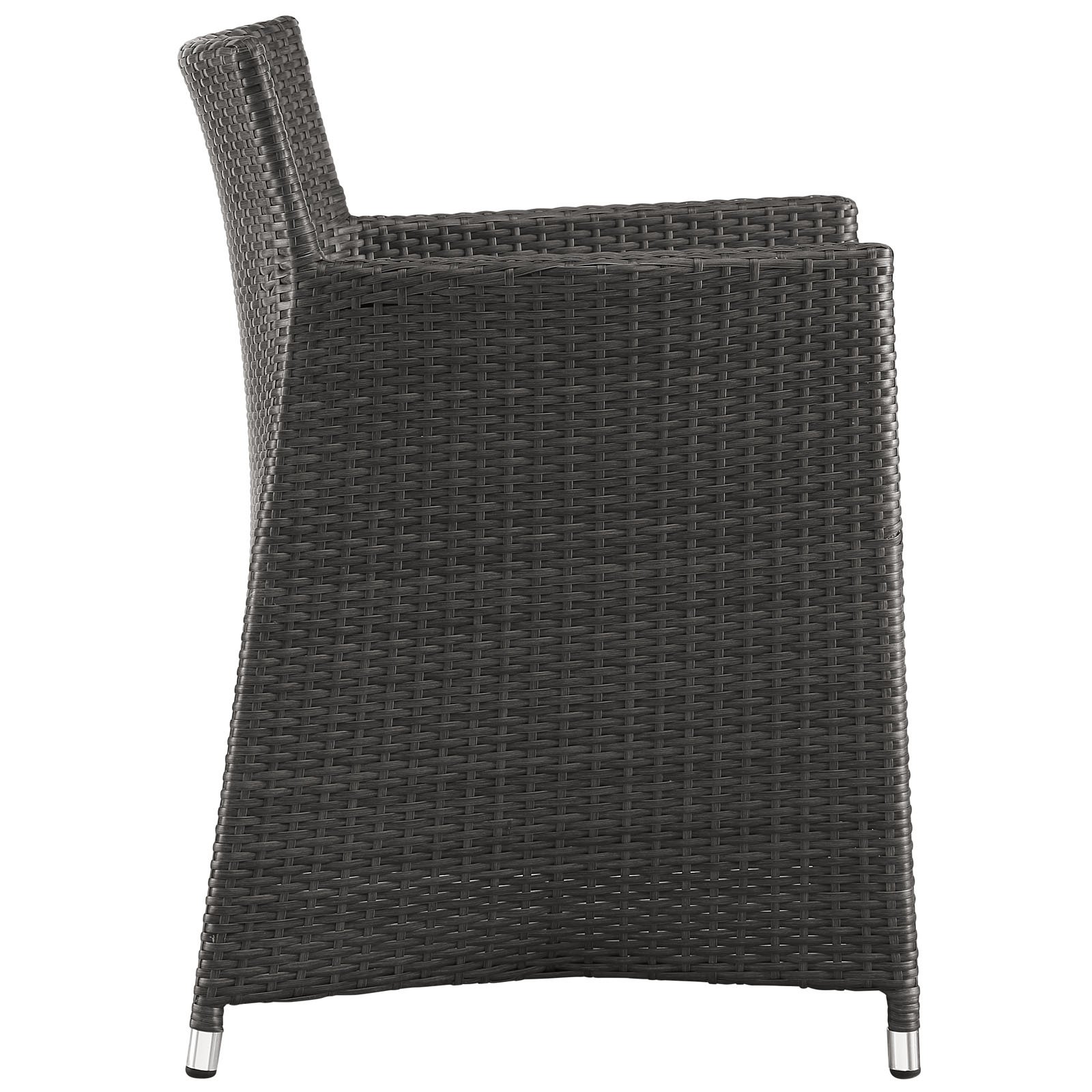 Modway Junction Wicker Rattan Outdoor Patio Dining Chairs - Set of 2 Armchairs with Cushions in Brown & White | Weather-Resistant for Garden, Poolside, and Backyard Relaxation