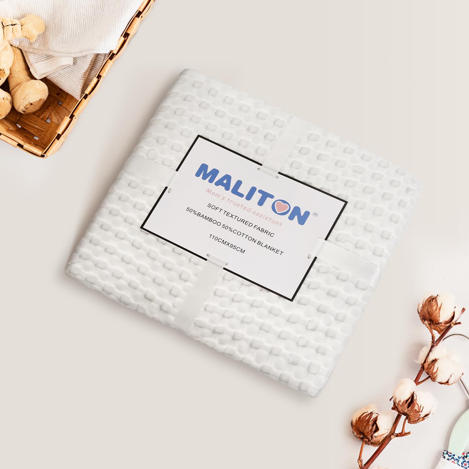 Maliton Waffle Baby Blanket for Boys & Girls - Soft Breathable Cotton Swaddle Blanket | Neutral Nursery Blanket | Lightweight Throw for Infants & Toddlers (Ivory) - Perfect for Crib, Stroller & Snuggling