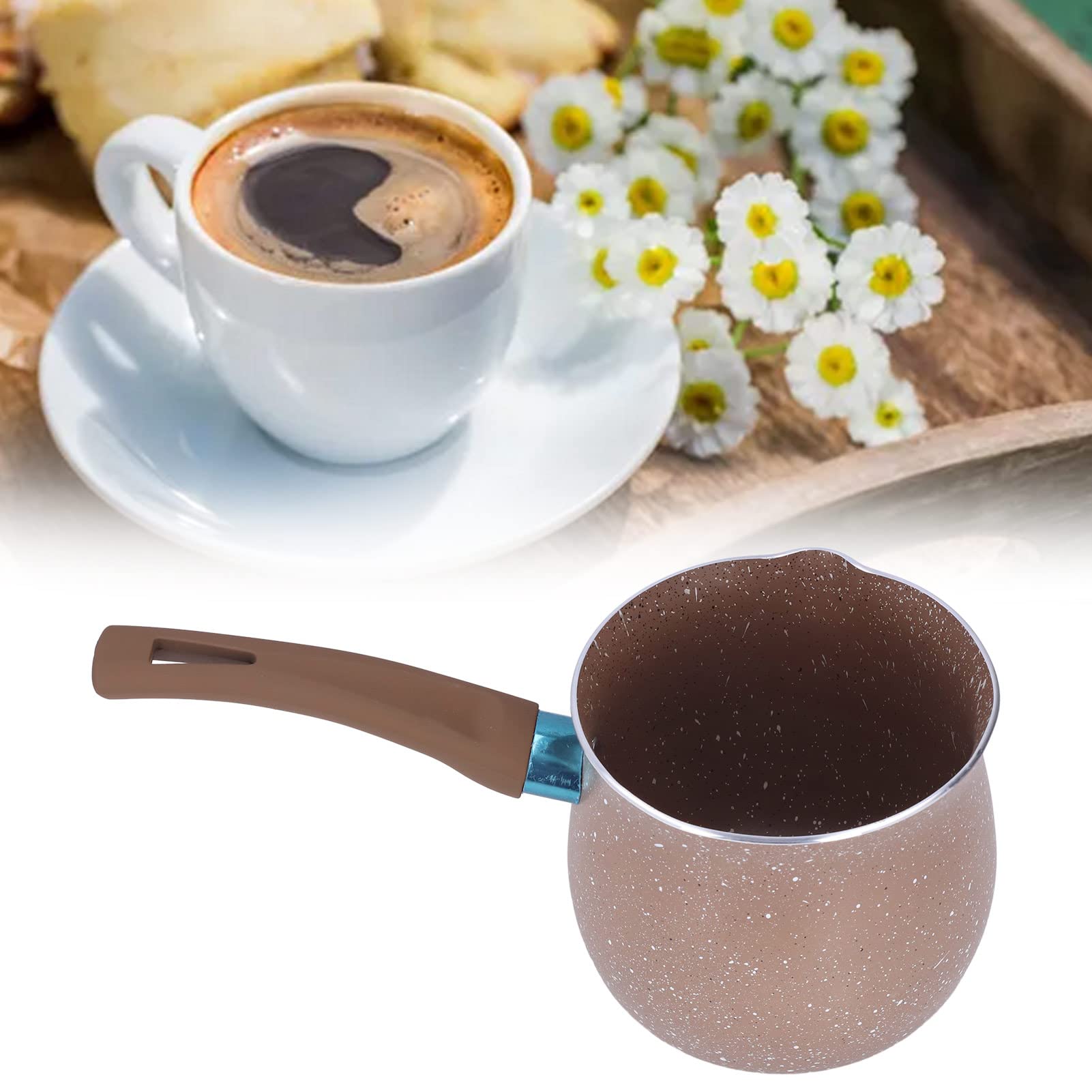 Non-Stick Milk Pan Mini Coffee Pot Saucepan - Lightweight Aluminum Alloy Cooking Pot with Stone Coating (Brown) - Perfect for Coffee Making, Milk Heating & Small Batch Cooking in Kitchens