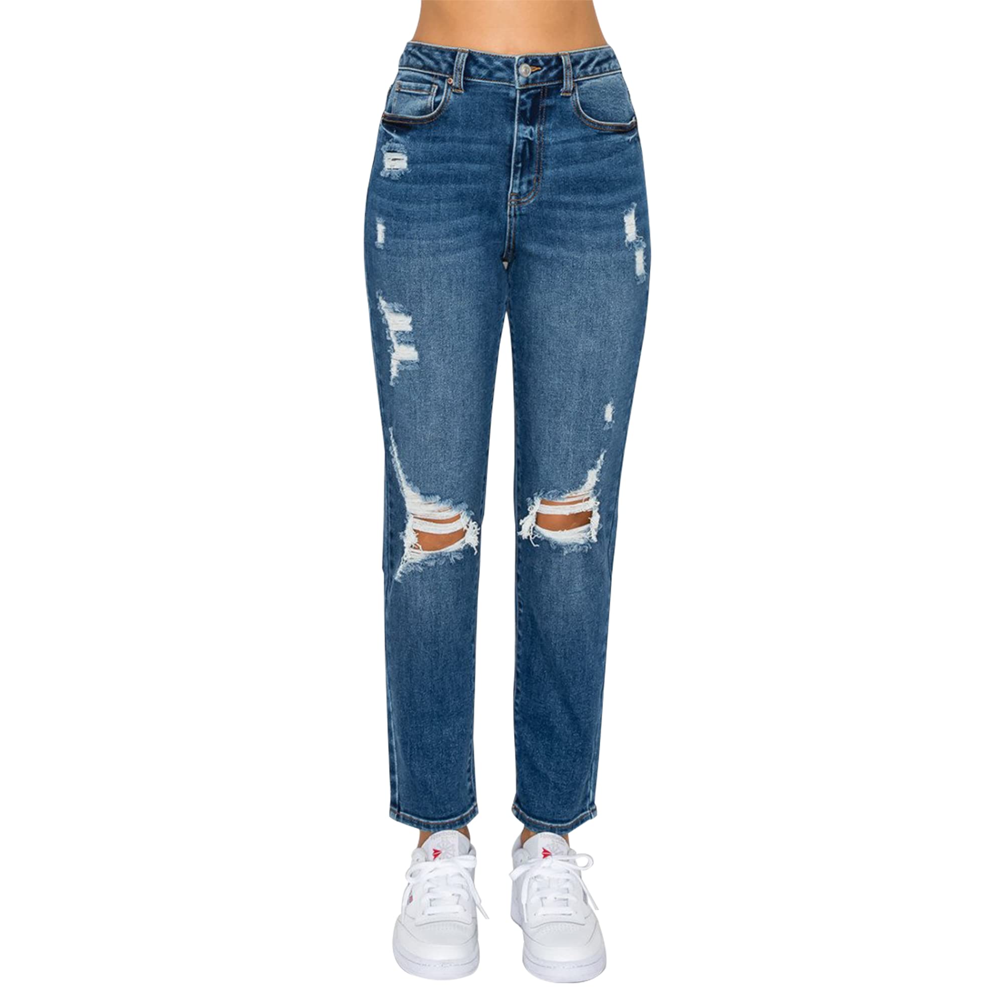 Vintage Distressed Ripped High Waist Mom Jeans for Women & Girls - Boyfriend Style Cotton Baggy Jeans with Wax Finish | Perfect for Casual Wear, Street Style & Everyday Outfits
