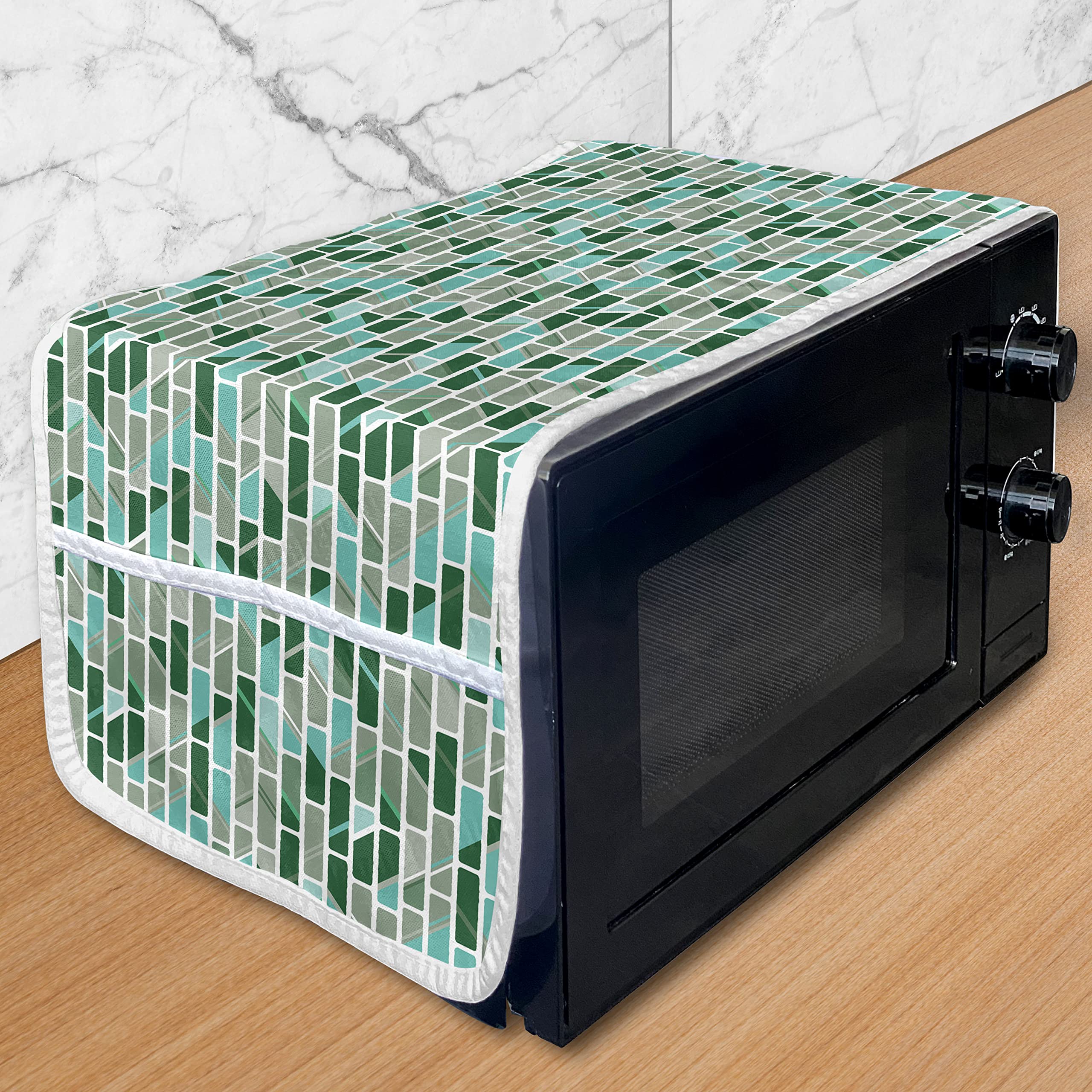 Ambesonne Brick Microwave Cover - Waterproof Kitchen Organizer with Pockets, 36