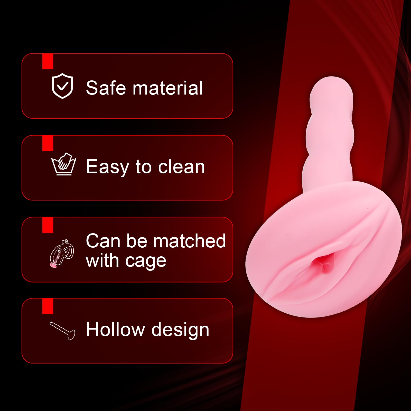 Pink Hollow Catheter Chastity Lock Penis Plug - Removable Silicone Cock Cage Accessory for Men | Urethral Plugs & Male Sex Toys for BDSM, Bondage, and Role Play