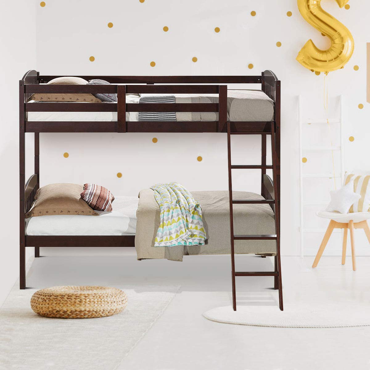 Espresso Twin Bunk Bed with Ladder - Space Saving Wooden Bunk Bed for Kids, Teens & Guest Rooms - Perfect for Small Bedrooms, Dorms & Vacation Homes