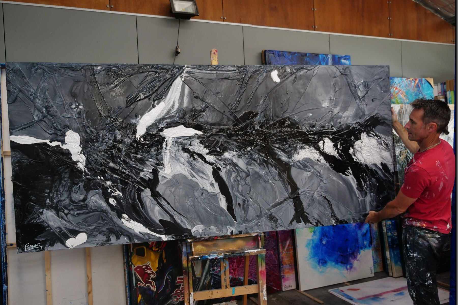 Black Magic 270cm x 120cm Black Grey Textured Abstract Canvas Art - Modern Wall Decor for Living Room, Bedroom & Office