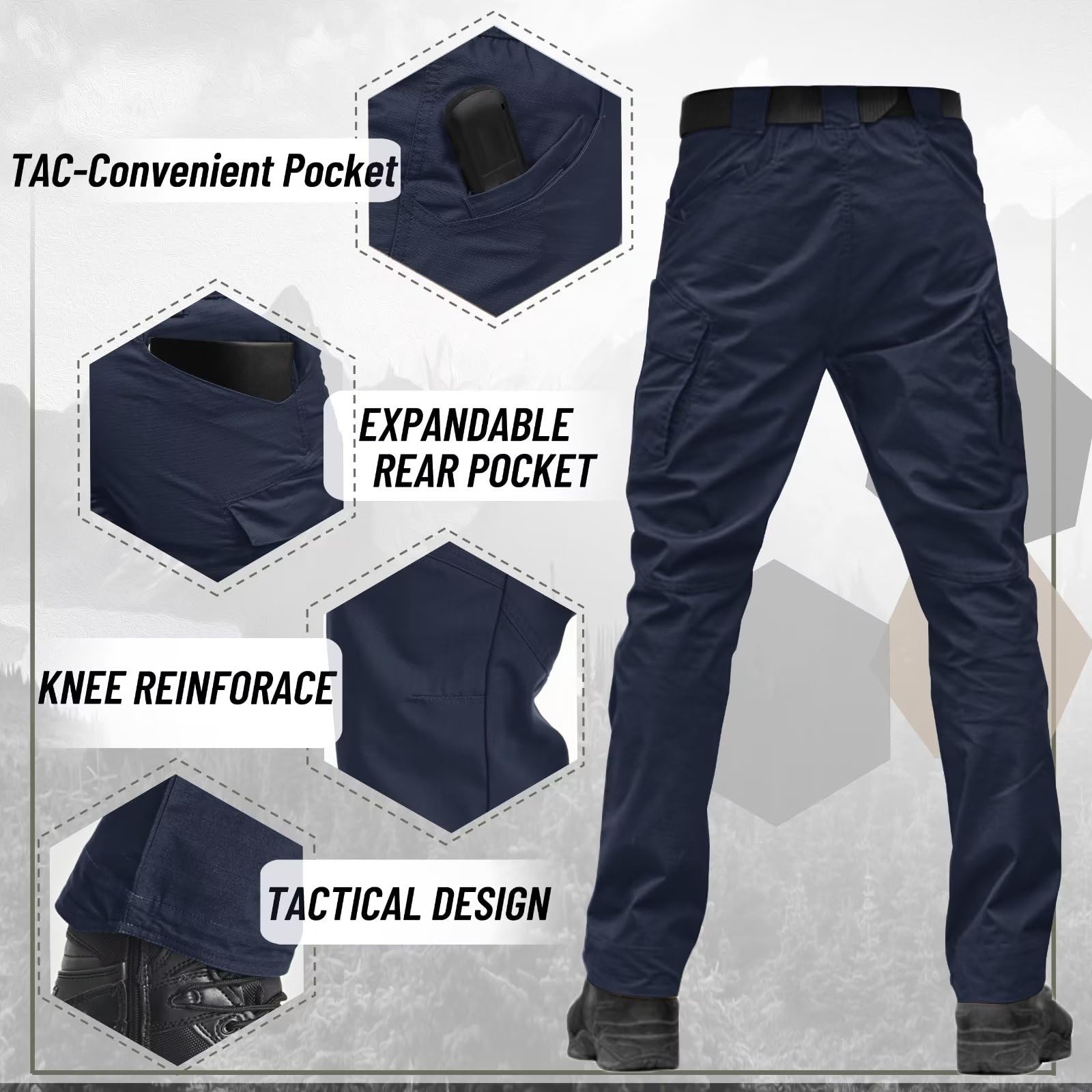TACVASEN Men's Tactical Cargo Pants - 9-Pocket Lightweight Hiking & Work Pants for Construction, Outdoor Activities | Water-Resistant & Durable for Camping, Hunting, and Daily Wear