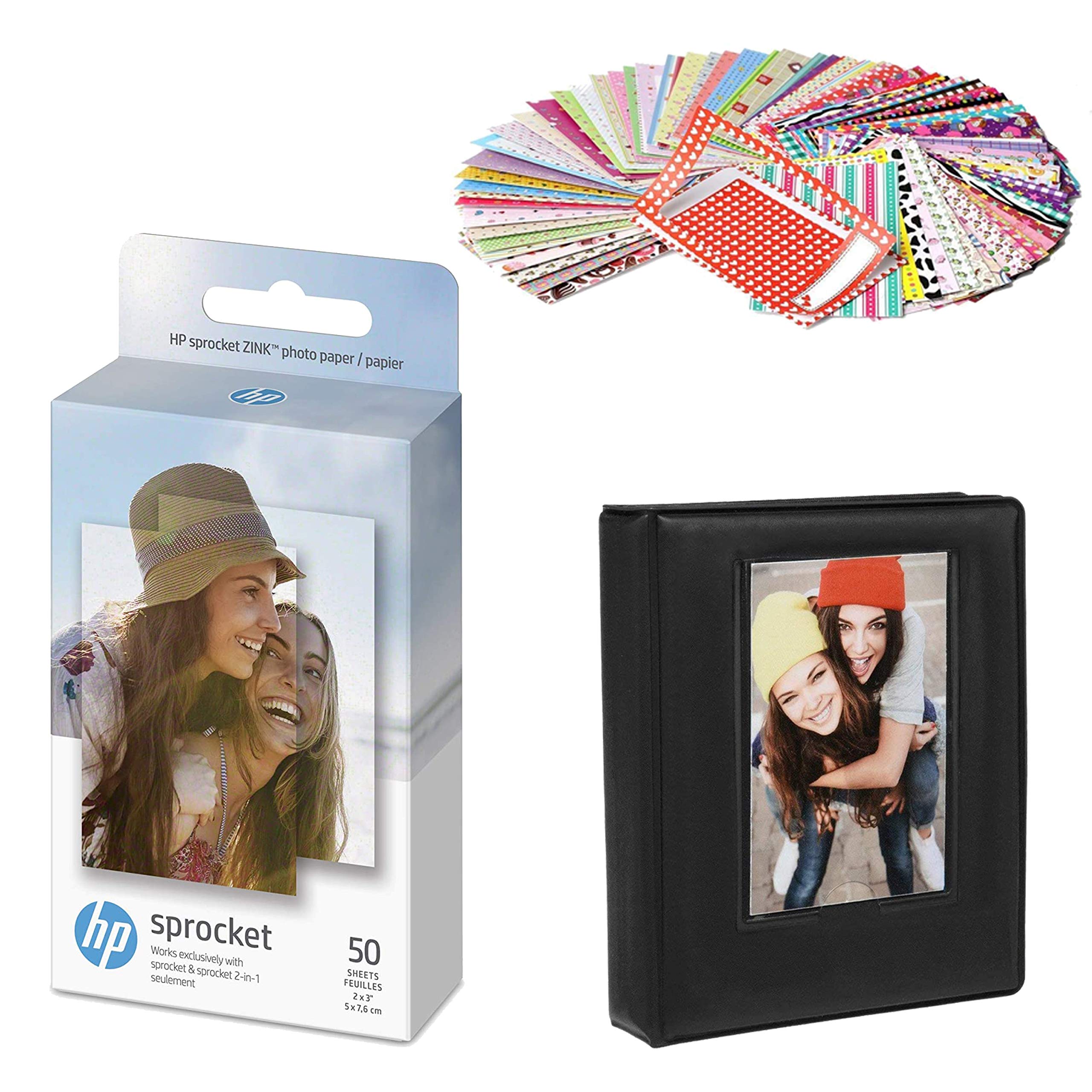 HP Sprocket 2x3 Premium Zink Sticky Photo Paper - Compatible with HP Sprocket Printers | Bundle Includes Zink Paper, Photo Album & Sticker Sets | Perfect for Instant Photos, Scrapbooking & DIY Crafts