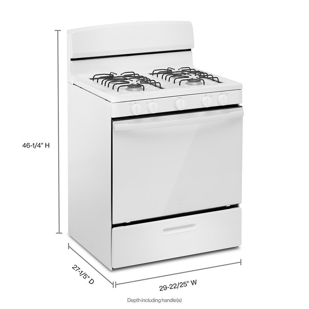 Amana AGR4203MNW 30 Inch Gas Range with Easy Clean Glass Door - Perfect for Modern Kitchens, Baking & Family Cooking