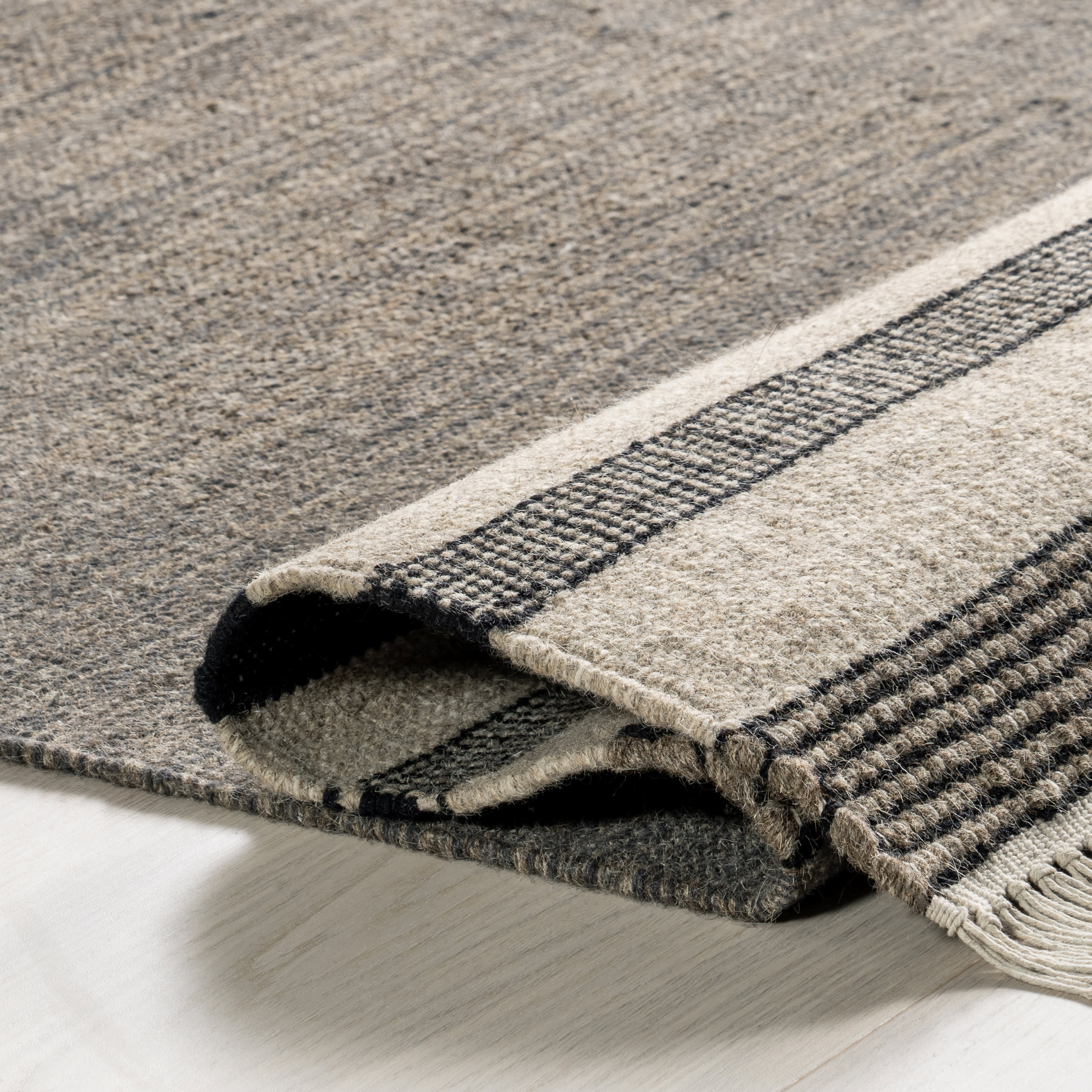 Brooklyn Tasseled Wool Rug - Soft Black Handmade Area Rug for Living Room, Bedroom & Home Decor