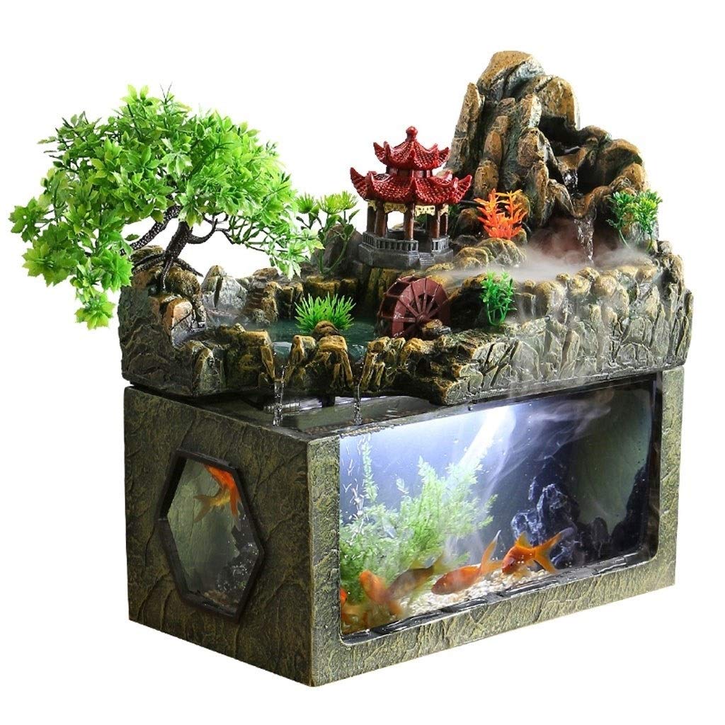 Feng Shui Water Wheel Fountain - Indoor Rockery with Flowing Water Feature, Decorative Circulating Fish Tank for Living Room | Home Office Decor, Zen Garden Accent, Relaxing Water Sounds
