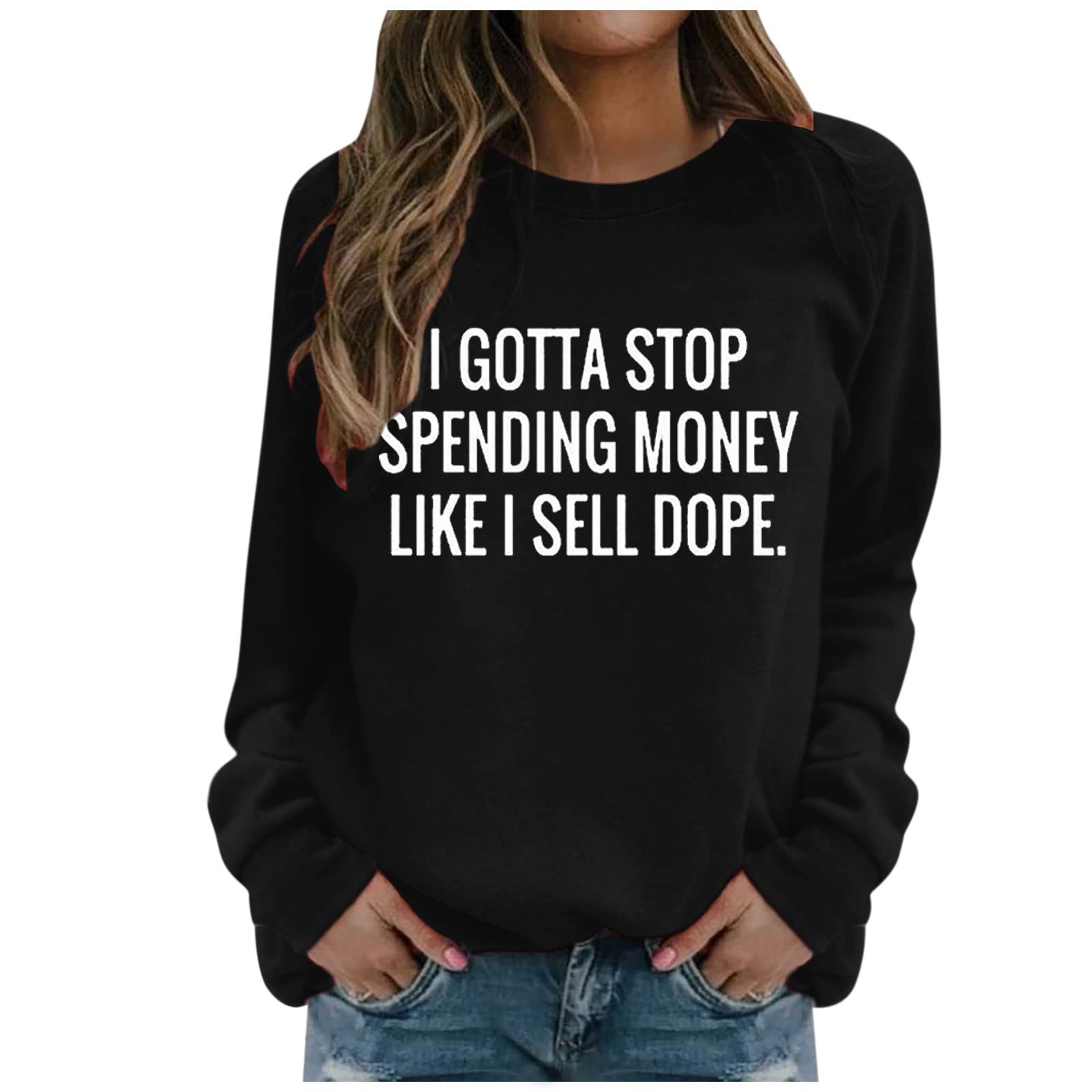Women's Fashion Letter Print O-Neck Long Sleeve Loose Sweatshirt - Casual Winter Blouse & Yoga Top for Women | Perfect for Workout, Lounge & Streetwear