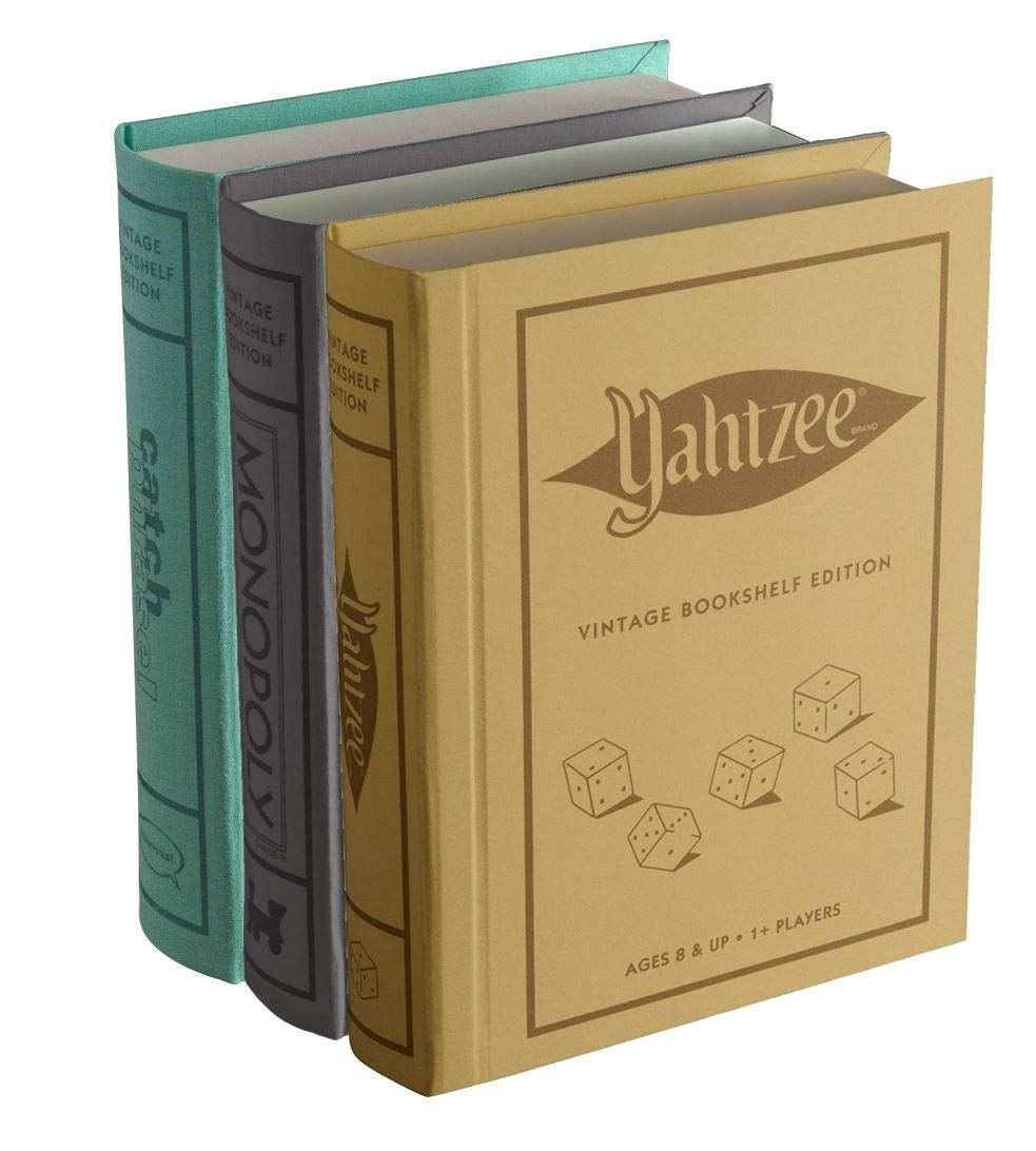 WS Game Company Monopoly, Yahtzee, and Catch Phrase Vintage Board Game Bookshelf Collection - Classic Family Board Games Set for Game Nights, Parties, and Collectors