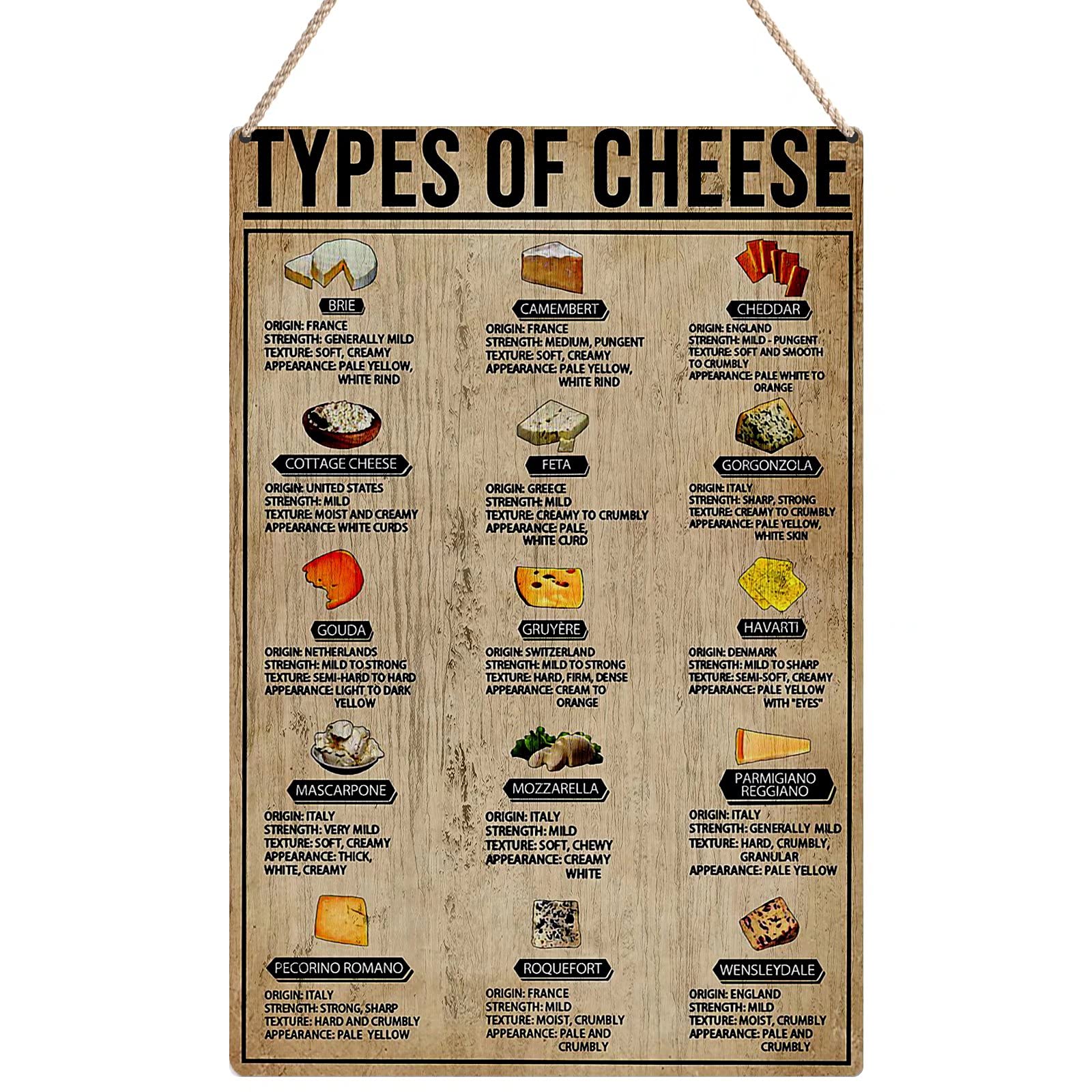 Vintage Wooden Cheese Board Wall Decor - 6x12 Inches Rustic Kitchen Hanging for Home, Cafe & Restaurant - Perfect for Farmhouse Style, Charcuterie Display & Country Kitchen Decor