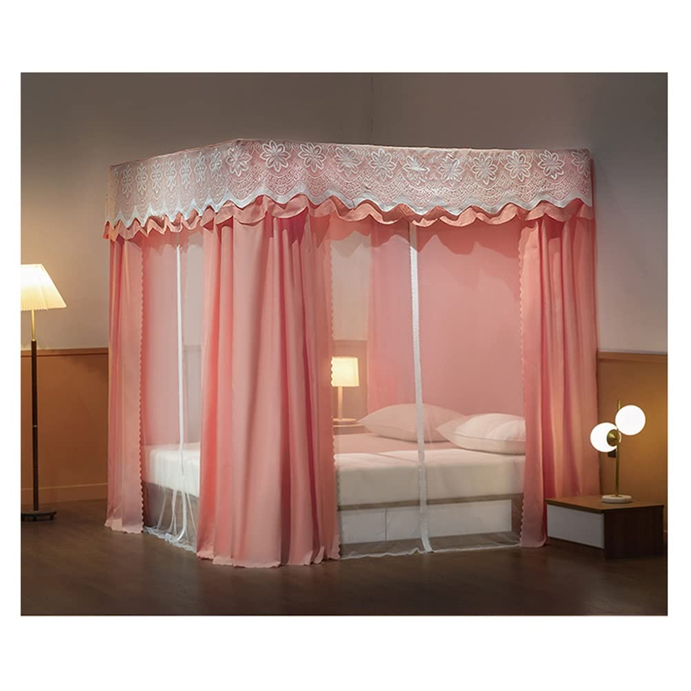 360° Full Coverage 4 Corner Post Bed Canopy with Mosquito Net - Dustproof & Blackout Bed Curtain for Single/Double Beds - Includes Metal Stand & Zipper - Perfect for Bedroom Privacy, Allergy Protection & Romantic Decor