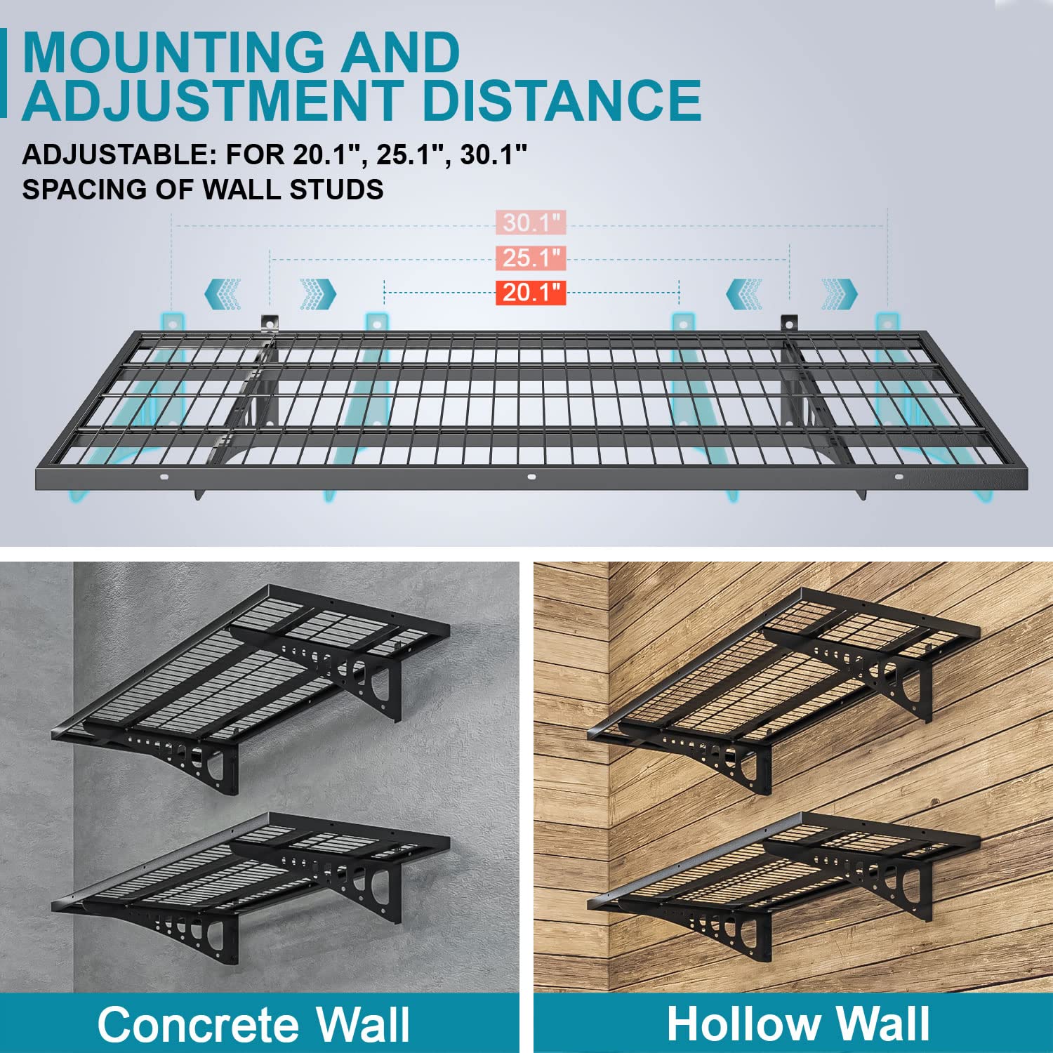 Heavy Duty Wall Mounted Garage Storage Shelves - 2 Pack 1.5x3.8ft Black Metal Shelving Units, 500 lbs Capacity Adjustable Floating Wall System - Perfect for Garage Organization, Workshop Storage & Home Utility Shelving