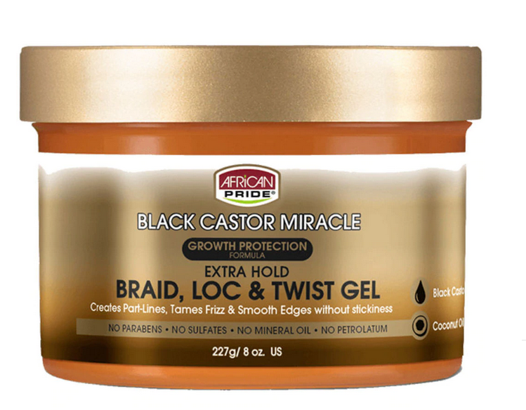 African Pride Black Castor Miracle Braid, Loc & Twist Gel - 8oz for Natural Hair Care - Perfect for Styling, Moisturizing & Protecting Braids, Locs & Twists