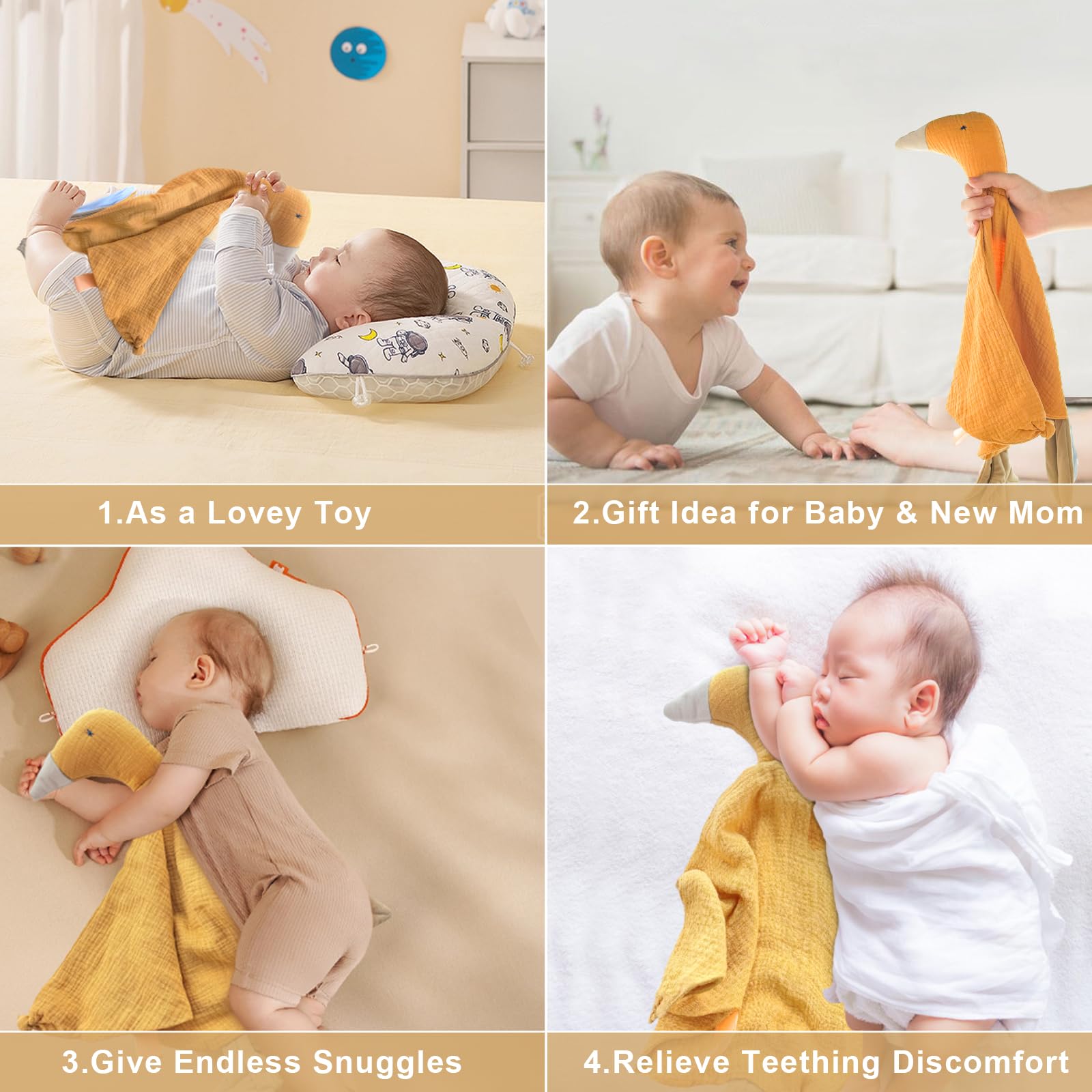 Organic Cotton Muslin Baby Security Blanket Lovey - Soft, Breathable Comfort Blanket for Newborns & Toddlers | Unisex Baby Shower Gift for Boys & Girls (Ginger) - Perfect for Naptime, Travel & Soothing Fussy Babies
