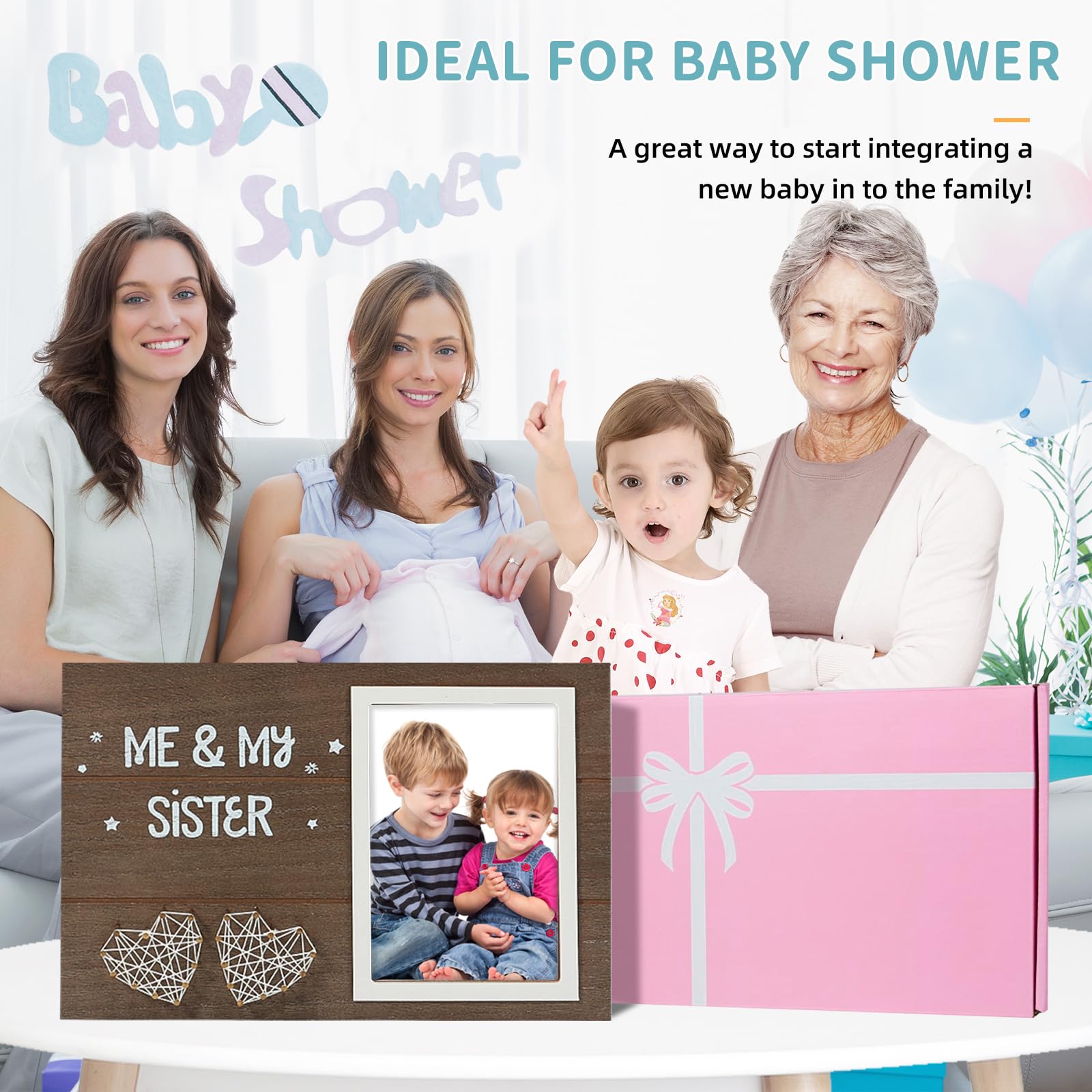 Me & My Sister Picture Frame - Perfect Gift for Sisters, Brothers & Best Friends - 4x6 Photo Frame for Baby Shower, Baptism, Birthday & Nursery Decor - Ideal for Siblings, Newborns & Family Memories