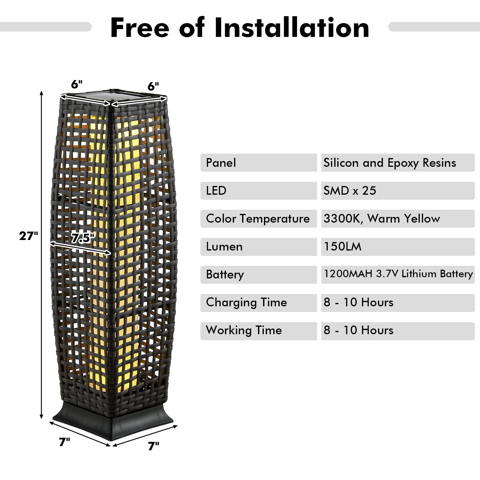 Tangkula 2-Piece Outdoor Solar Powered LED Floor Lamps - IP65 Waterproof Wicker Design with Auto On/Off for Garden, Patio, Porch, Deck & Pathway Lighting | Weather-Resistant Decorative Lanterns (Cross-Black) - Perfect for Evening Gatherings & Landscape Illumination