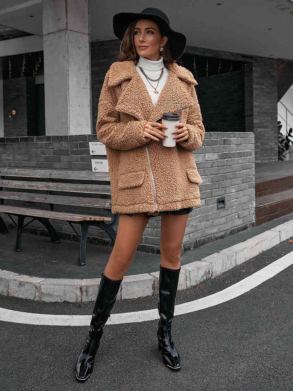 Double Take Zip Up Collared Teddy Jacket - Cozy Fleece Jacket for Women, Winter Warm Outerwear (Perfect for Casual Wear, Outdoor Activities & Layering)