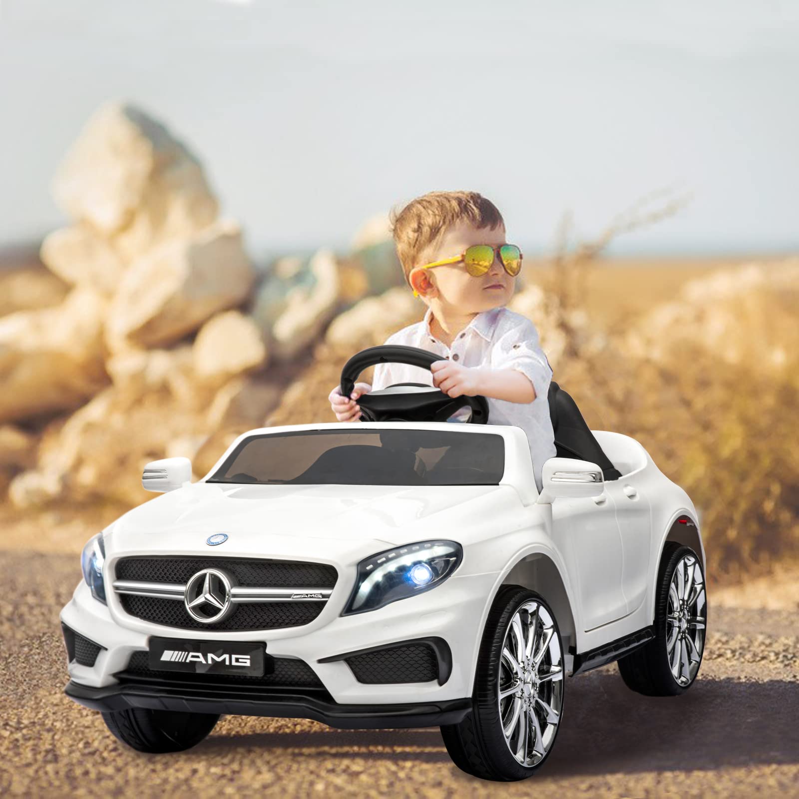 12V Kids Electric Car with Parental Remote Control - Battery Powered Ride On Toy for Toddlers & Children - Double Doors, 5-Point Safety Belt & LED Lights (White) - Perfect for Birthday Gifts, Outdoor Play & Family Fun