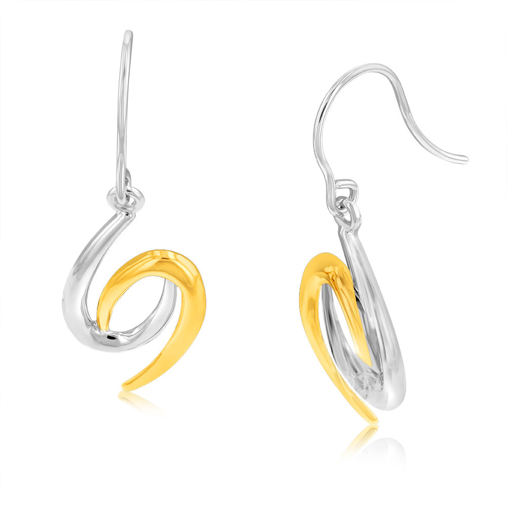 9ct Yellow and White Gold Drop Earrings with Double Hooks - Elegant Dangling Jewelry for Parties, Weddings & Special Occasions