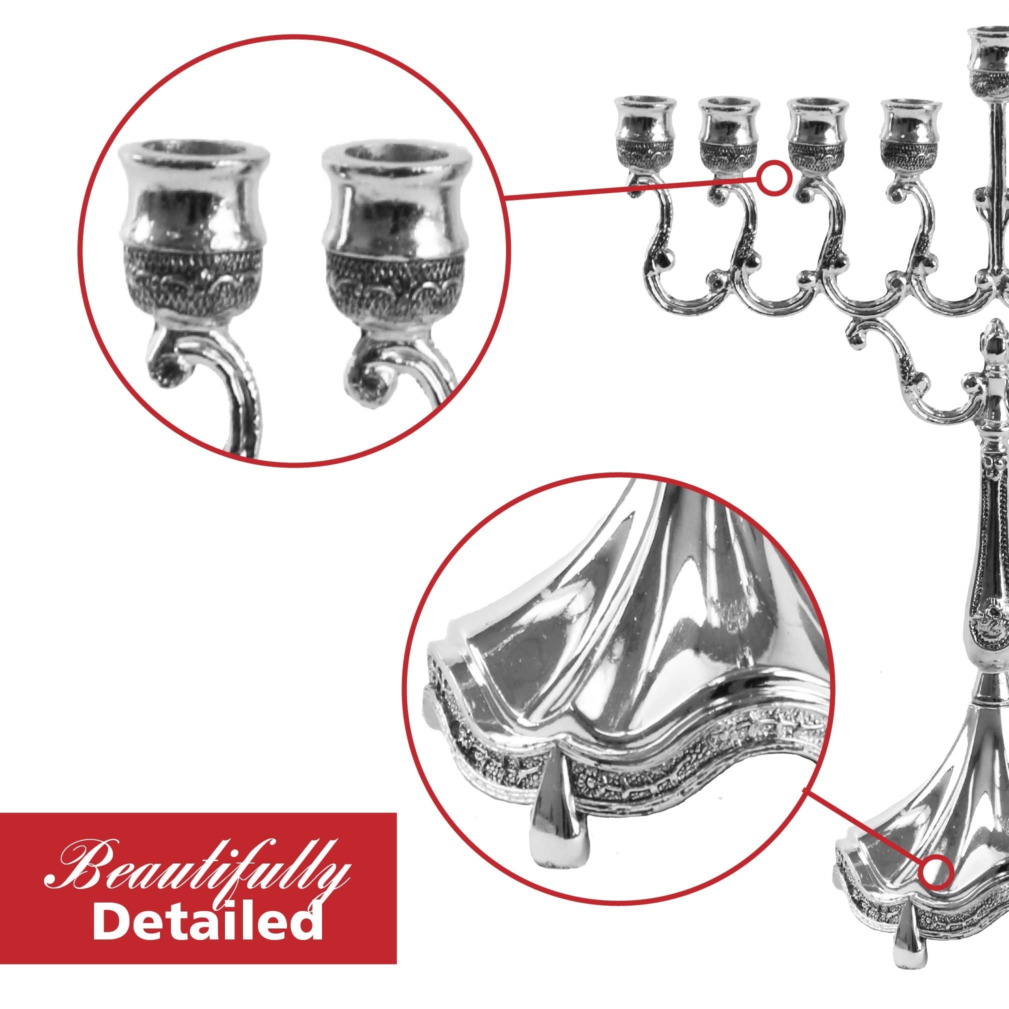 Silver Plated Hanukkah Menorah for Standard Candles - 8.5