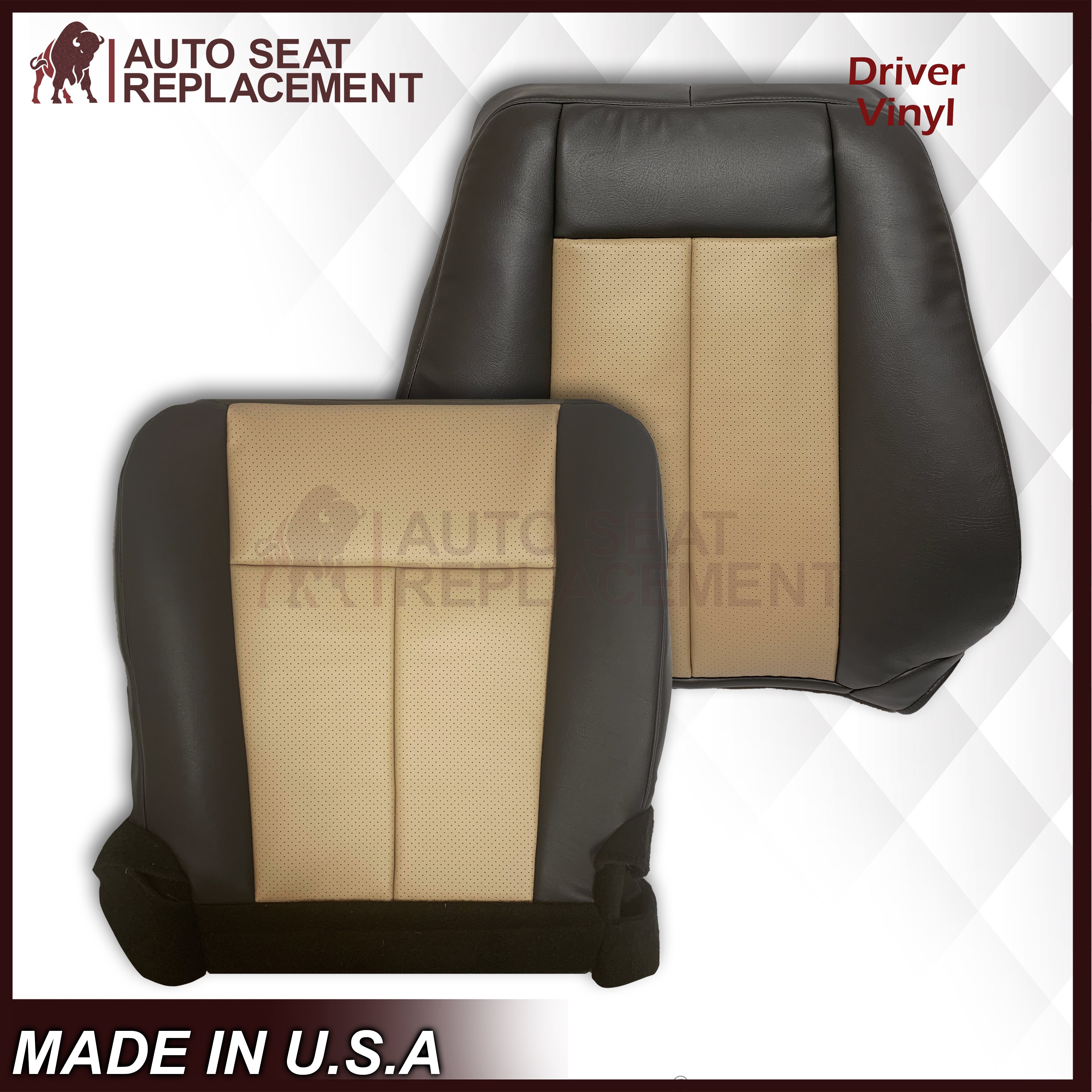 2007-2008 Ford Expedition Eddie Bauer Replacement Leather Seat Cover - Perforated 2-Tone Tan & Dark Gray - Driver/Passenger Side - Premium Comfort & Style for SUV Interior Upgrade