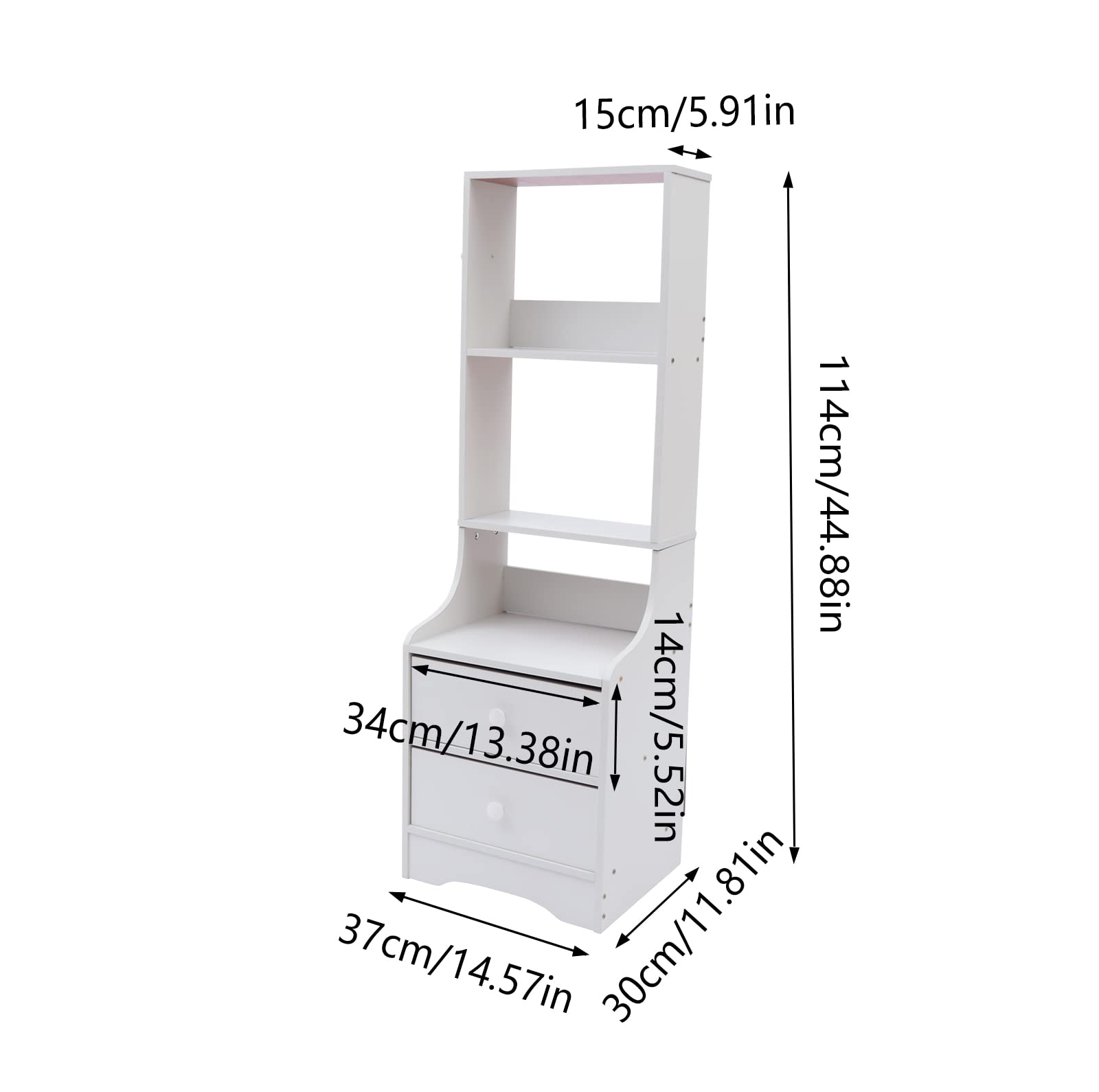 Eapmic 2 Drawer Dresser with Top Cabinet & Open Shelf - White 3-Tier Nightstand, End Table & Bedside Storage for Bedroom, Living Room & Home Office Organization