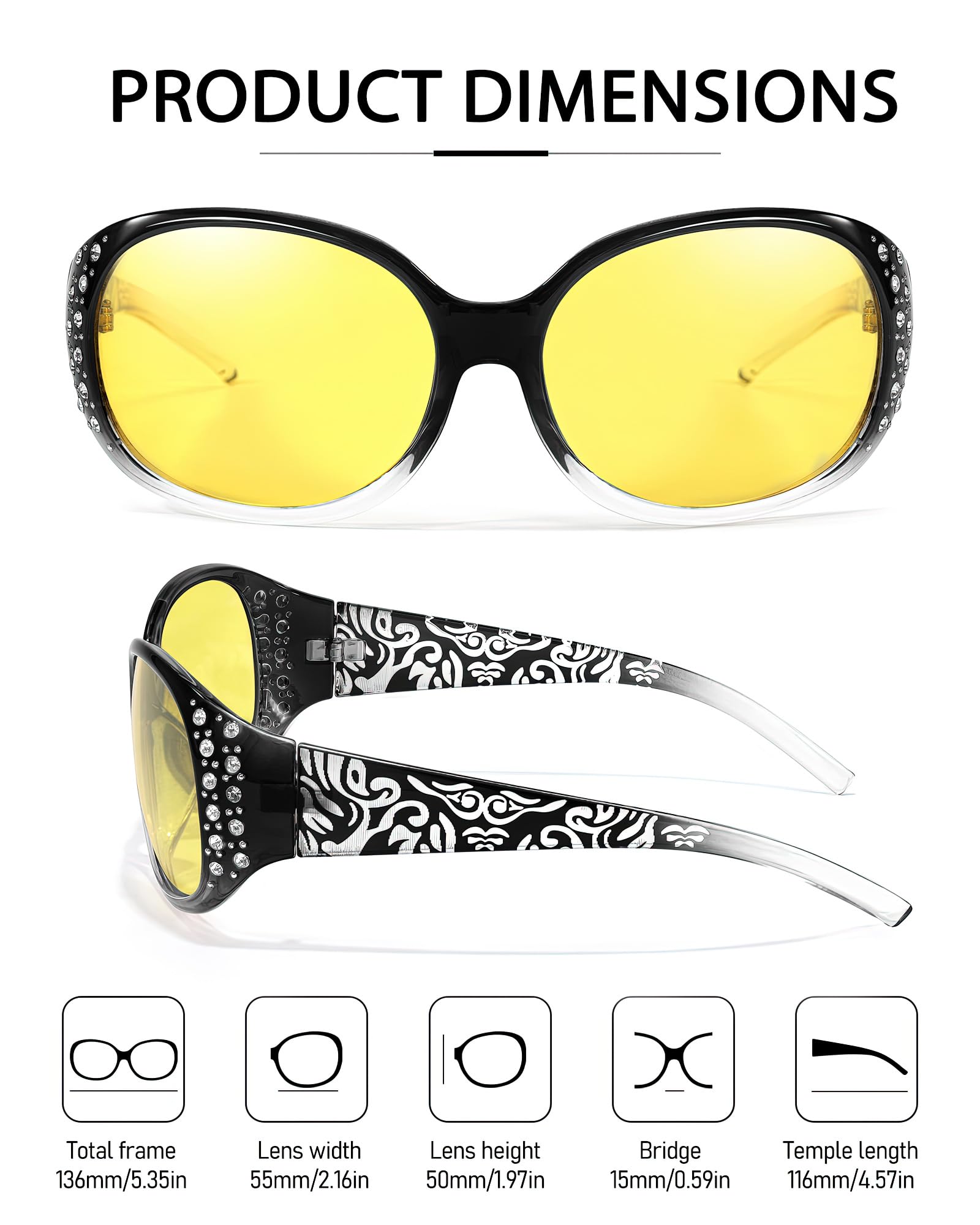 Polarized Night Driving Glasses for Women - Anti Glare Yellow Lenses for Enhanced Night Vision (IF008) | Safe Driving in Low Light & Foggy Conditions