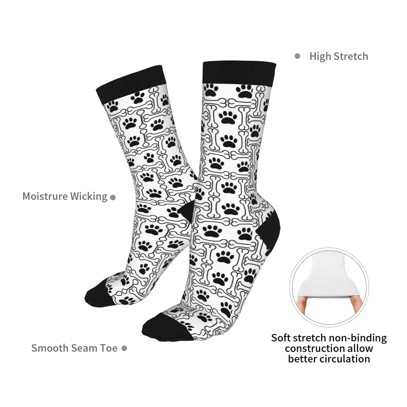 Funny Cat Paw & Dog Bone Compression Socks for Women & Men - Novelty Crew Socks Gift for Nurses, Travel & Sports Enthusiasts
