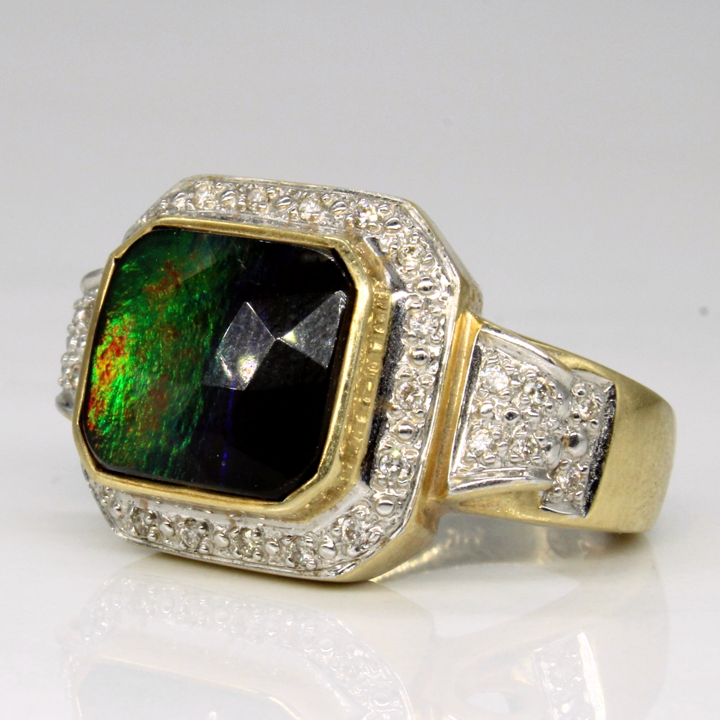 Exquisite 3.30ct Ammolite & 0.15ct Diamond Cocktail Ring - Size 7 | Vintage Style Statement Jewelry for Women | Perfect for Evening Parties, Weddings & Special Occasions