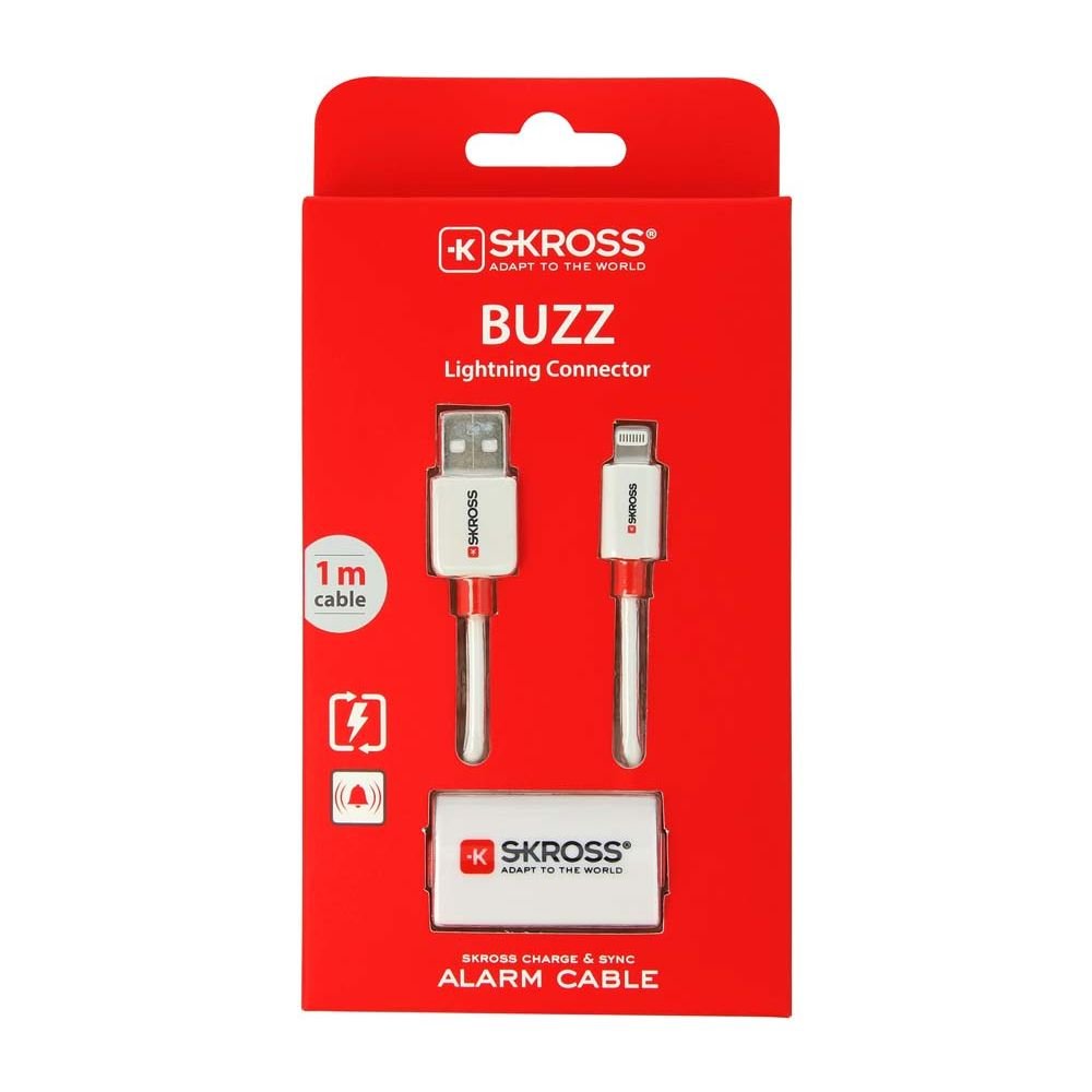 Skross Buzz Lightning Connector Charge and Sync Alarm Cable - Compatible with iPhone, iPad & All Lightning Devices | Fast Charging & Data Sync | Perfect for Home, Office & Travel [SKR2700211]