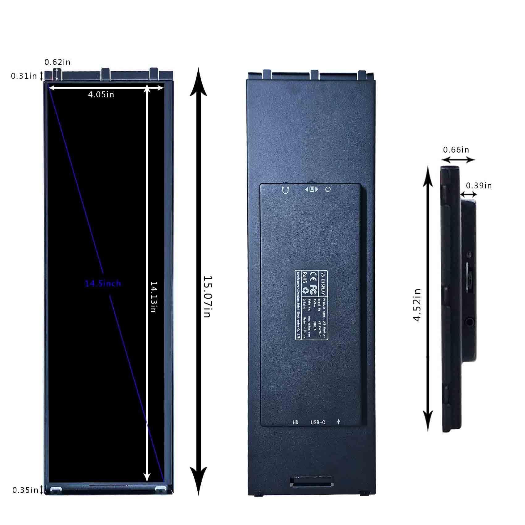 VSDISPLAY 14.5 Inch IPS Touch Screen Monitor 2560x720 Stretched Bar LCD - Secondary Display for HYTY Y70 Computer Case, DIY PC Build, AIDA64 GPU/CPU Data Monitoring - Perfect for Gaming Rigs, Workstations & System Monitoring